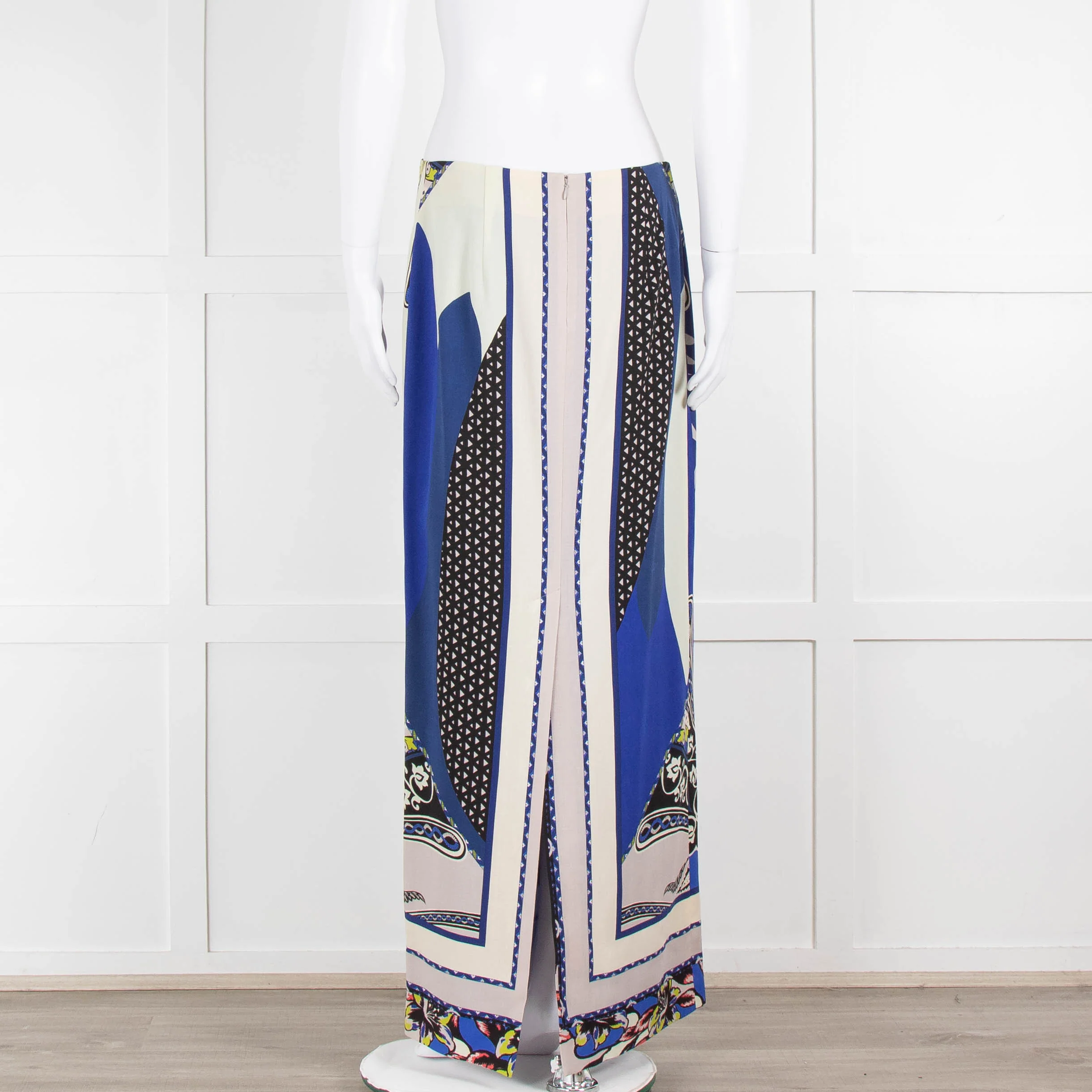 Etro Royal Blue Grey Paisley Straight Long Skirt - Image 5