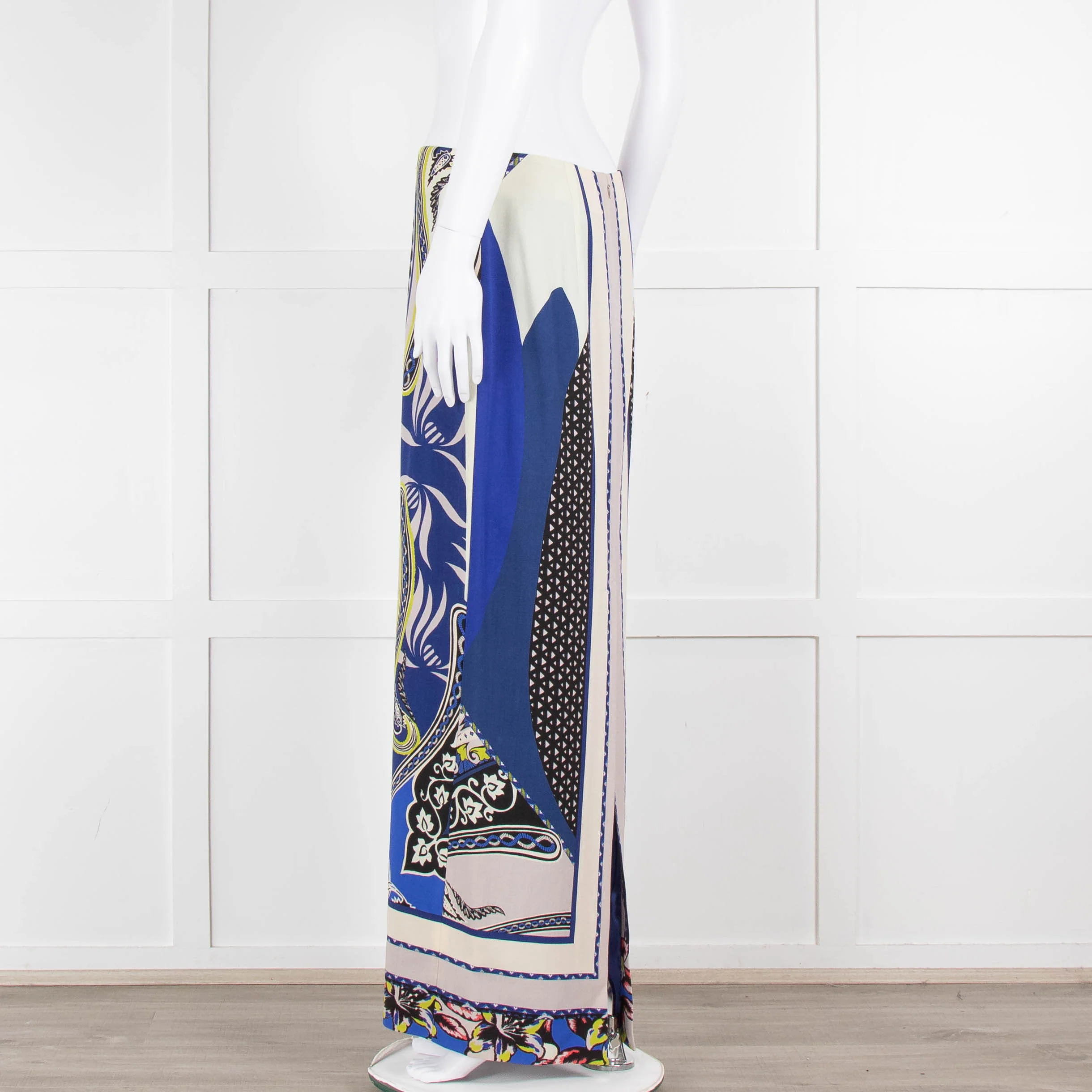 Etro Royal Blue Grey Paisley Straight Long Skirt - Image 6
