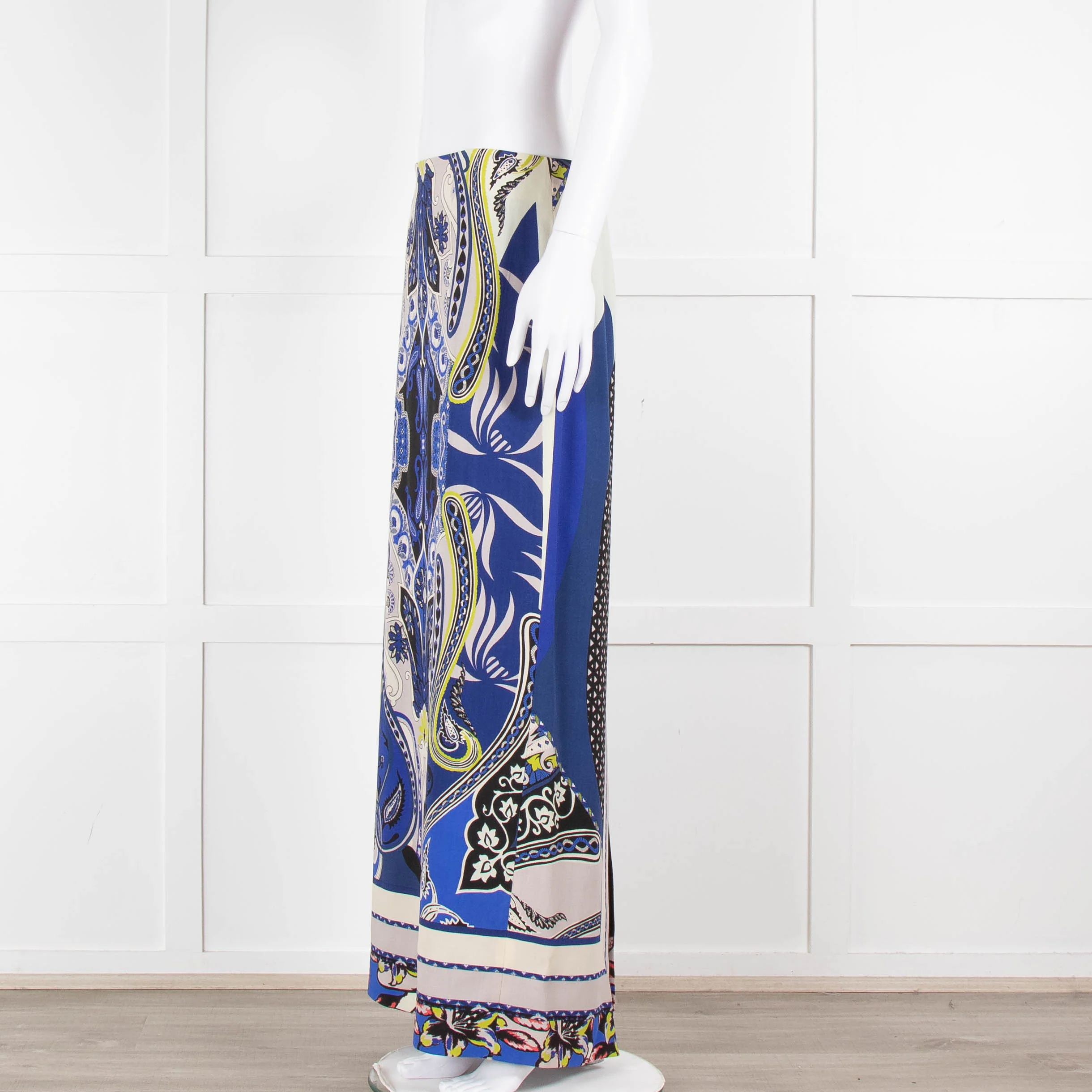 Etro Royal Blue Grey Paisley Straight Long Skirt - Image 7