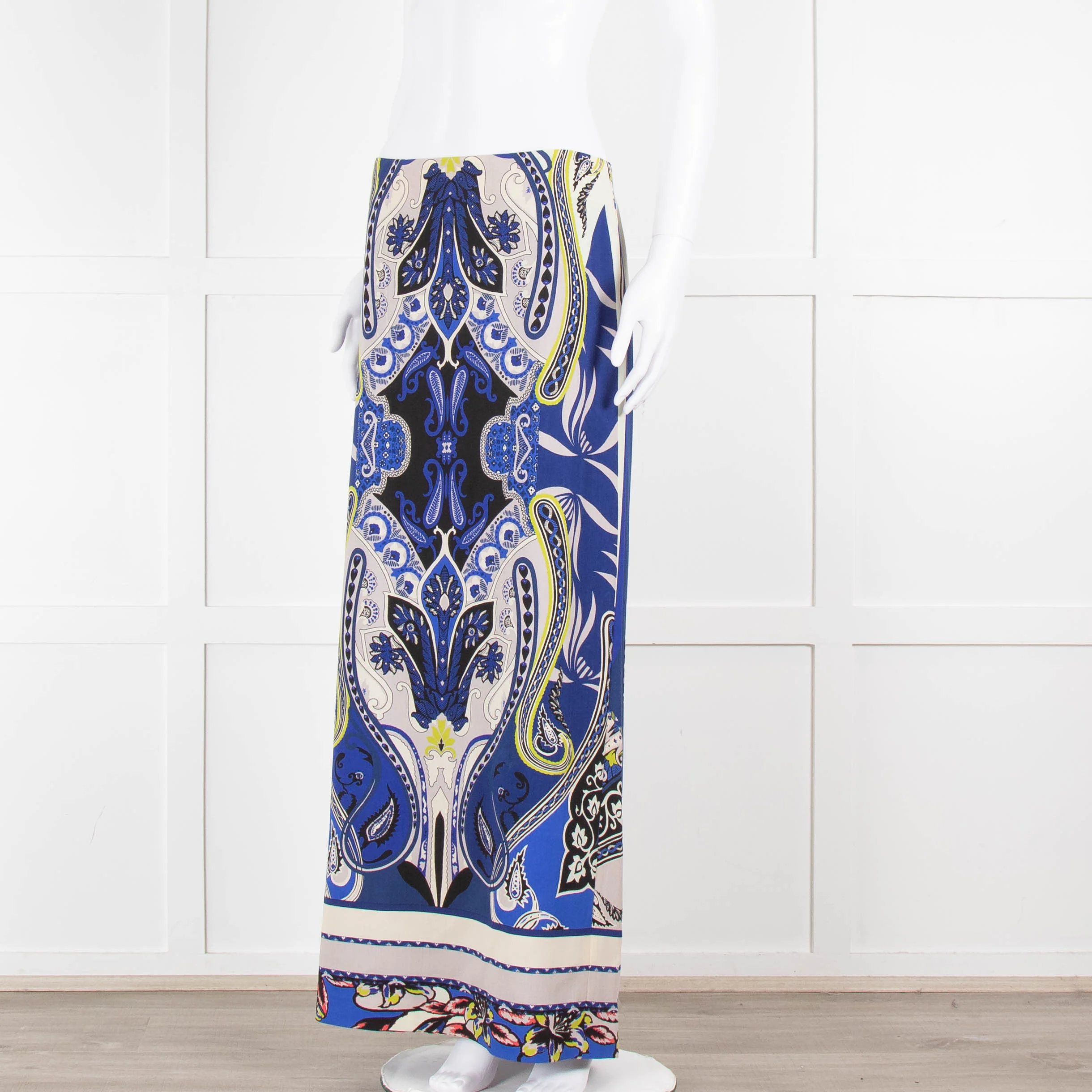 Etro Royal Blue Grey Paisley Straight Long Skirt - Image 8