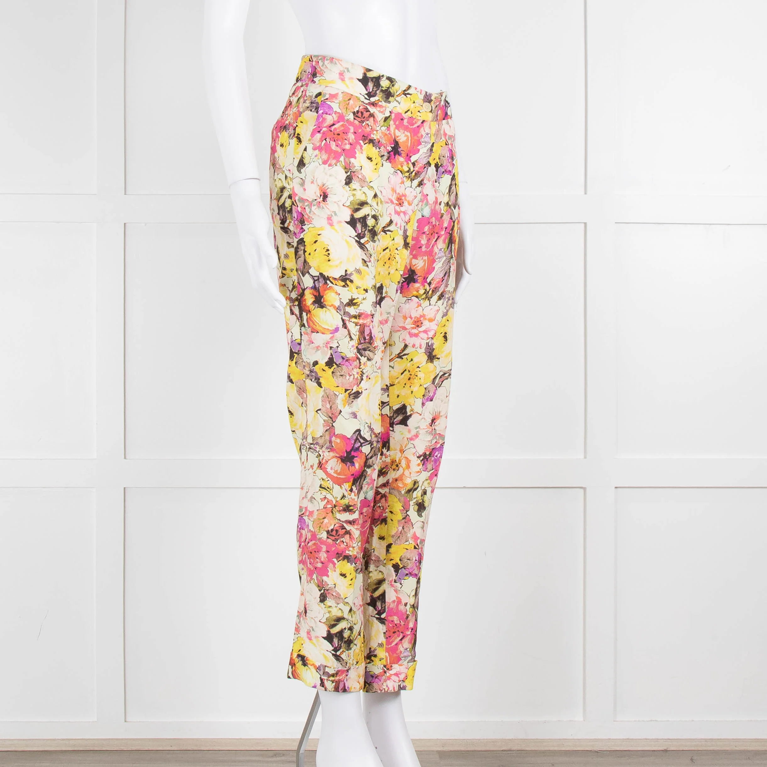 Etro Cream Pink Lilac Rose Print Trousers - Image 2