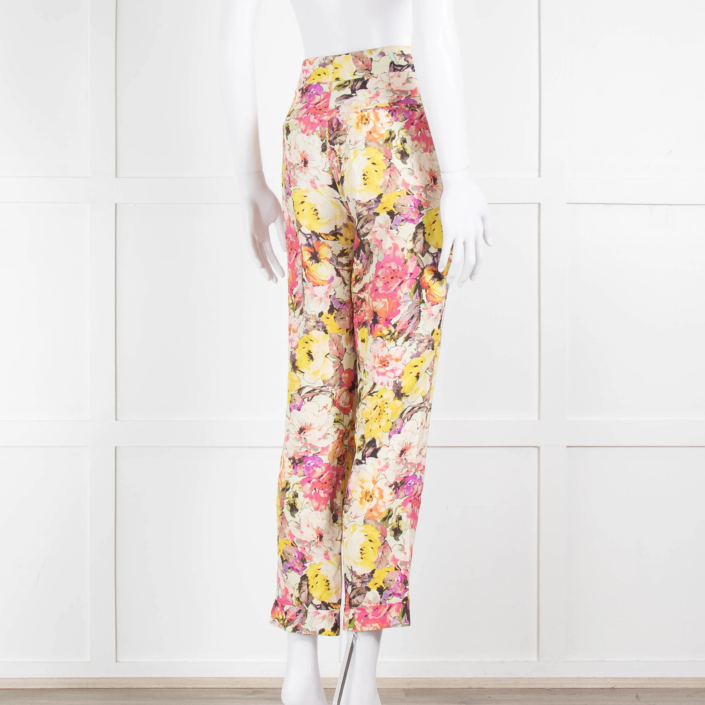 Etro Cream Pink Lilac Rose Print Trousers - Image 4