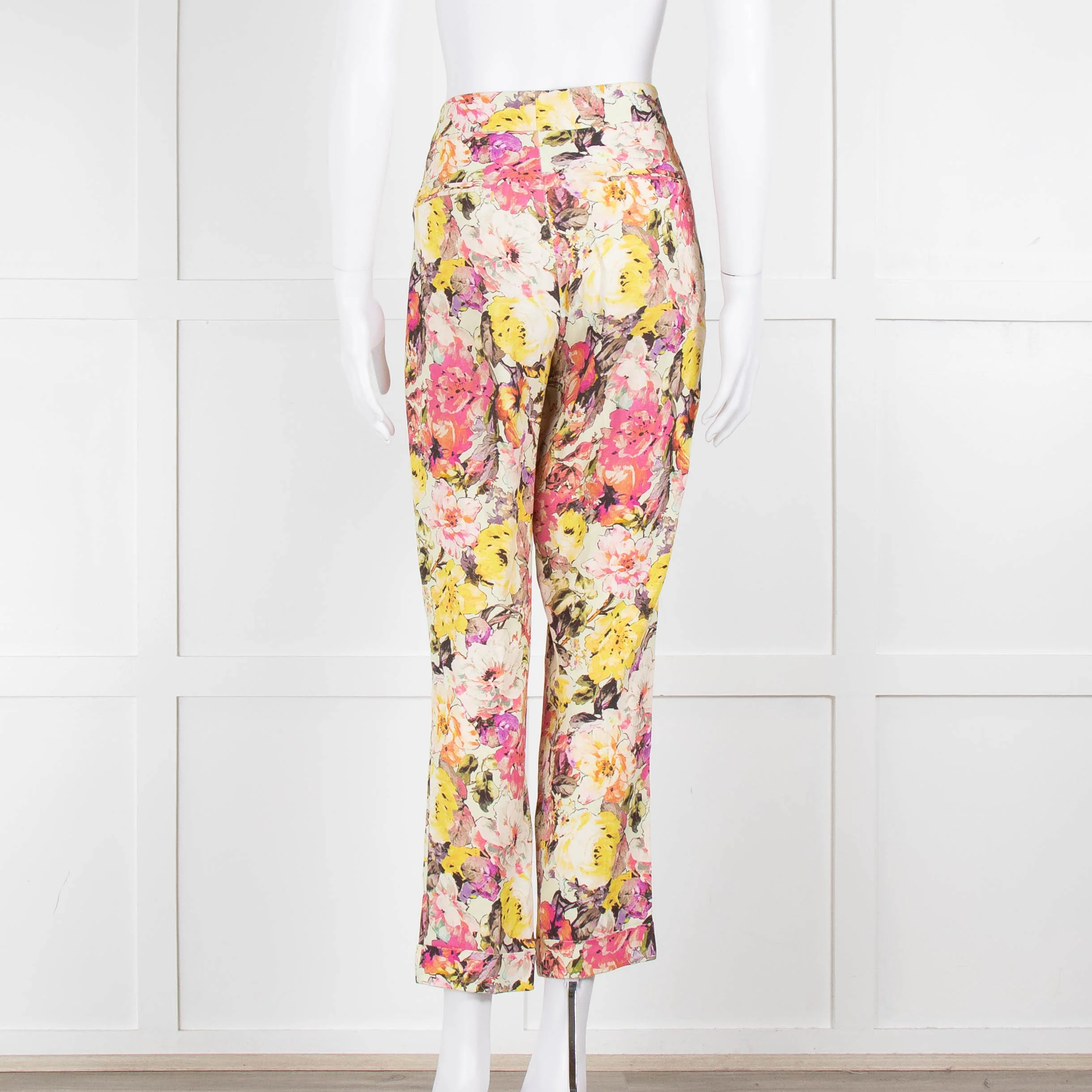 Etro Cream Pink Lilac Rose Print Trousers - Image 5