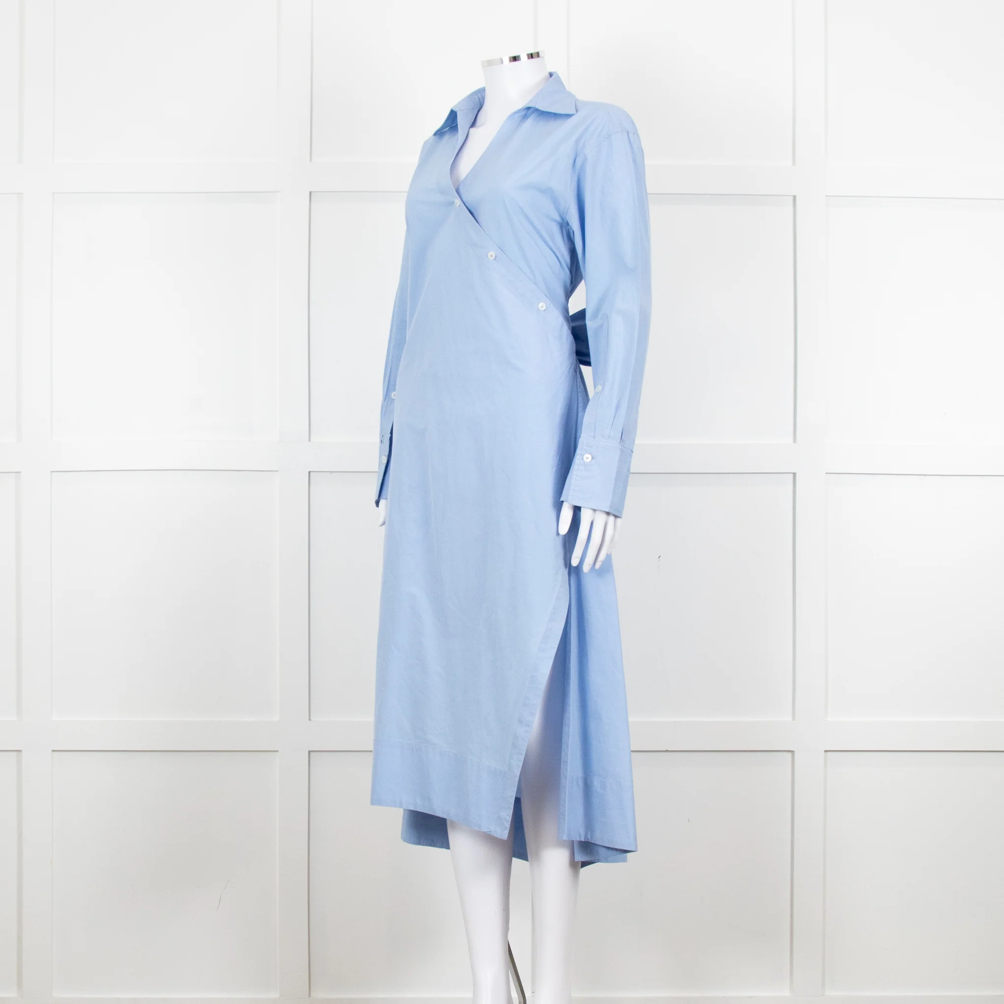 Eudon Choi Blue Cotton Button Up Asymmetric Shirt Dress - Image 2