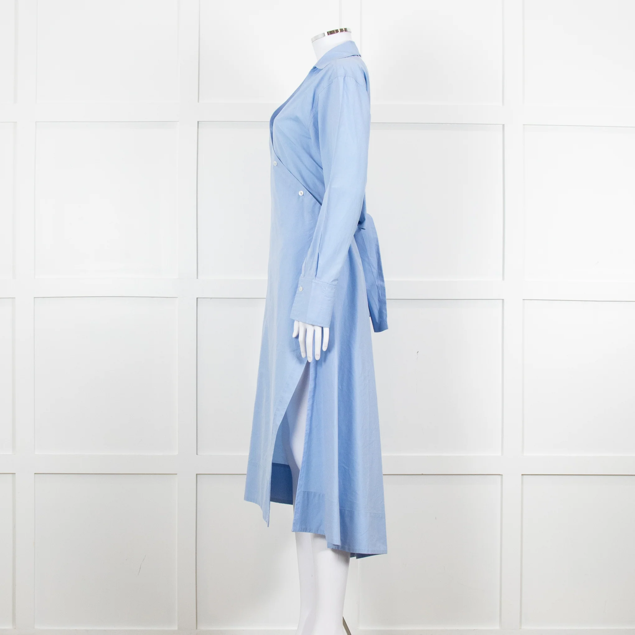 Eudon Choi Blue Cotton Button Up Asymmetric Shirt Dress - Image 3