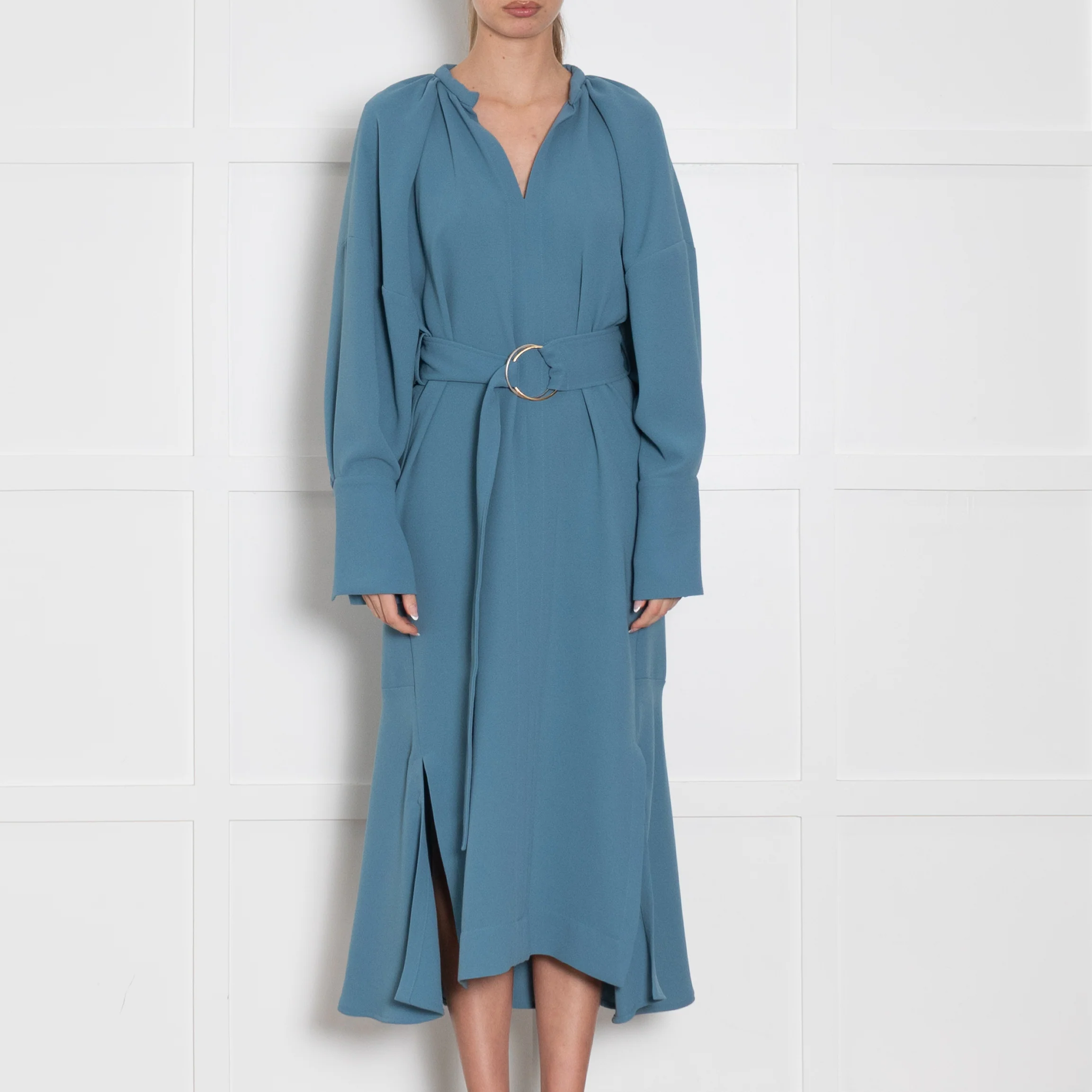 Eudon Choi Blue Long Sleeve Belted Dress - Image 2