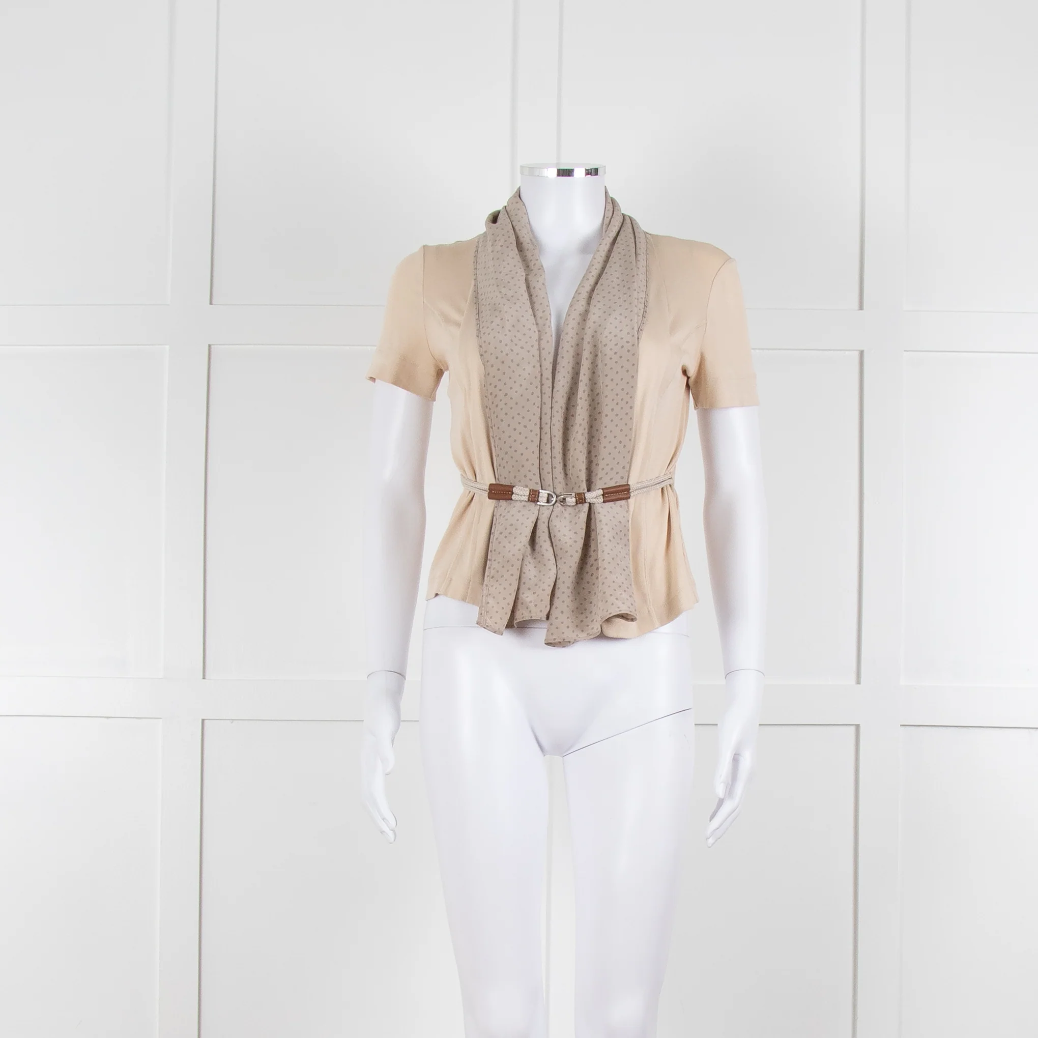 Fabiana Filippi Beige + Brown Dot Silk Blend Short Sleeve Top
