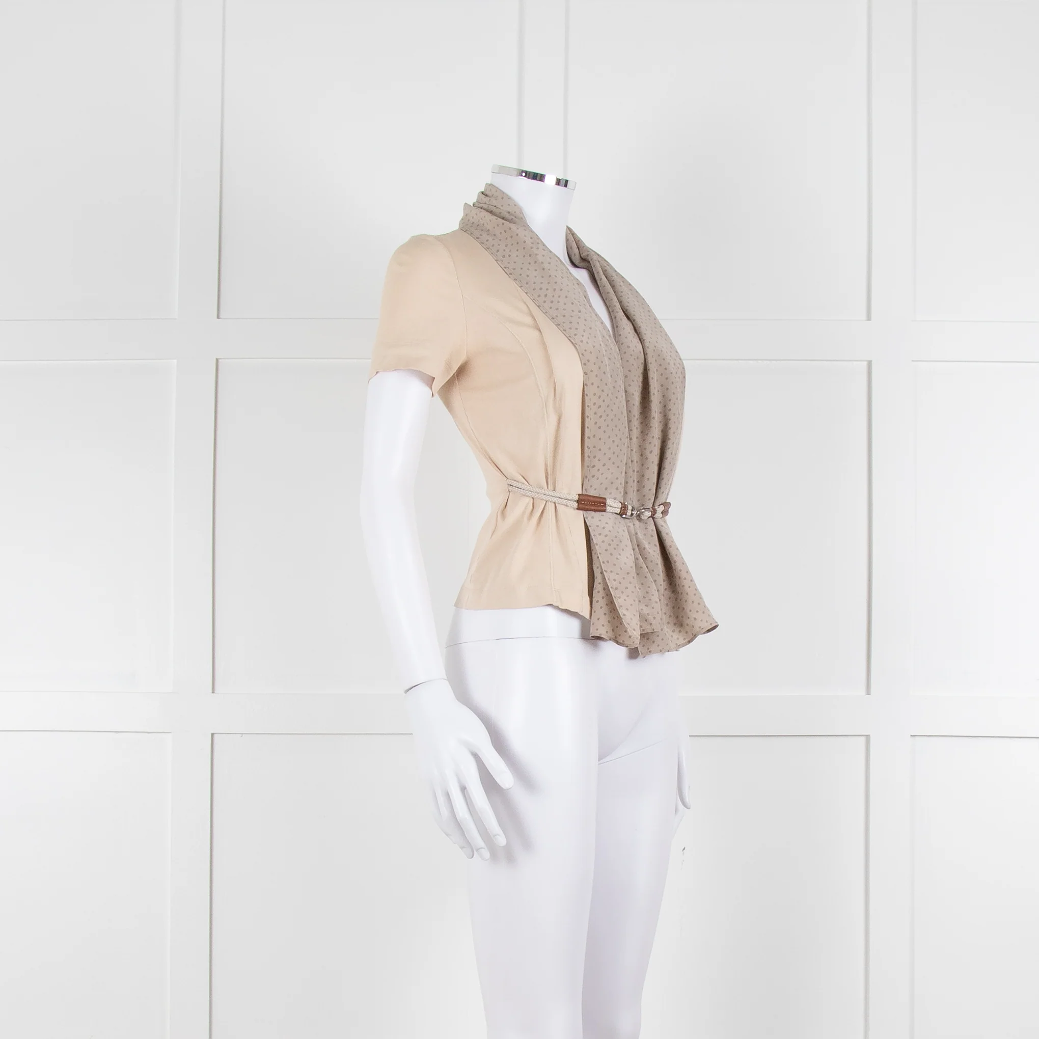 Fabiana Filippi Beige + Brown Dot Silk Blend Short Sleeve Top - Image 2
