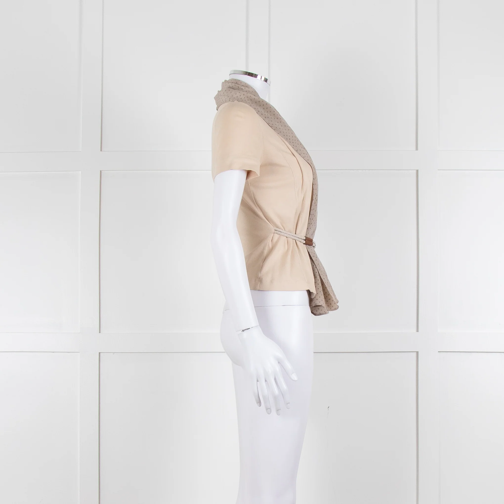 Fabiana Filippi Beige + Brown Dot Silk Blend Short Sleeve Top - Image 3