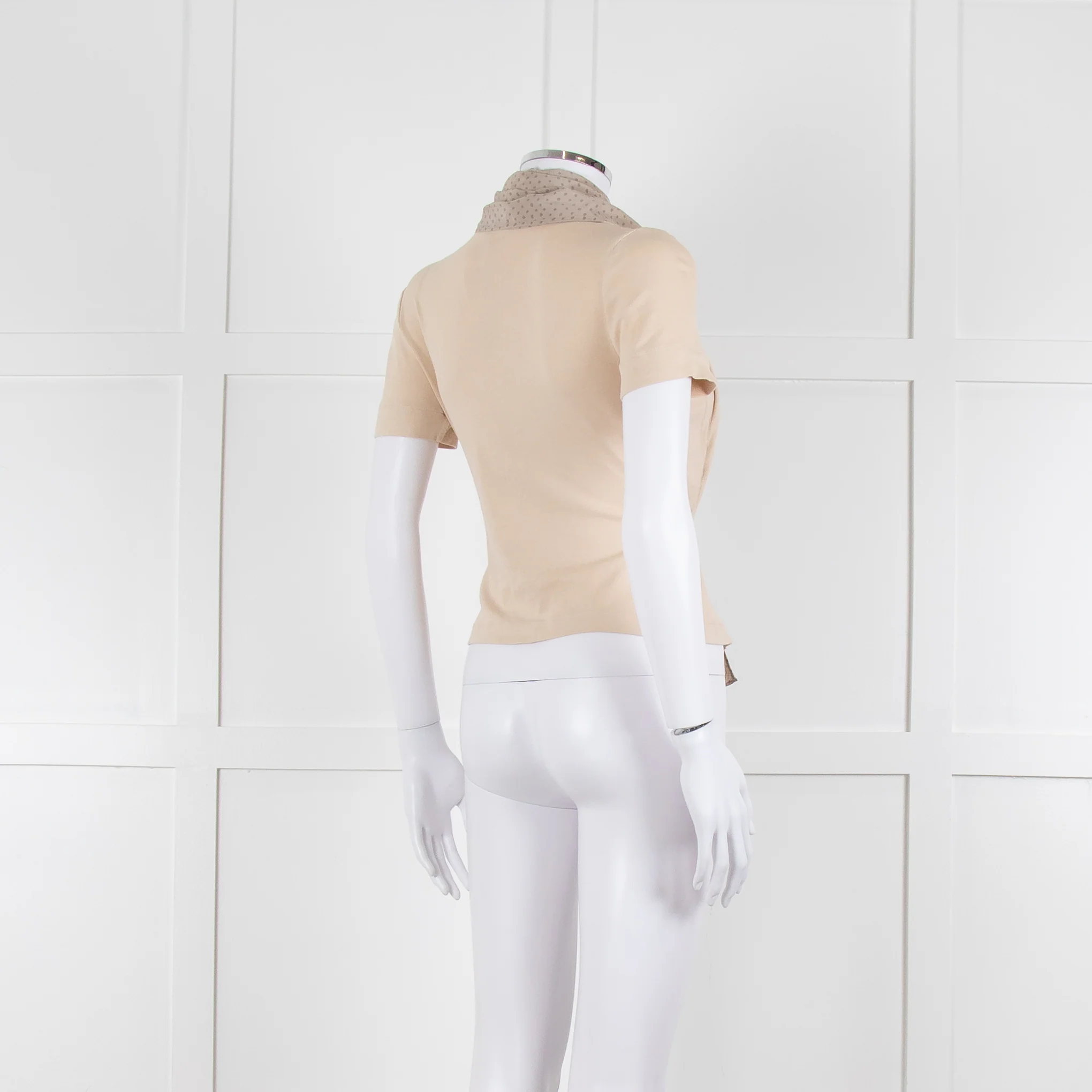 Fabiana Filippi Beige + Brown Dot Silk Blend Short Sleeve Top - Image 4