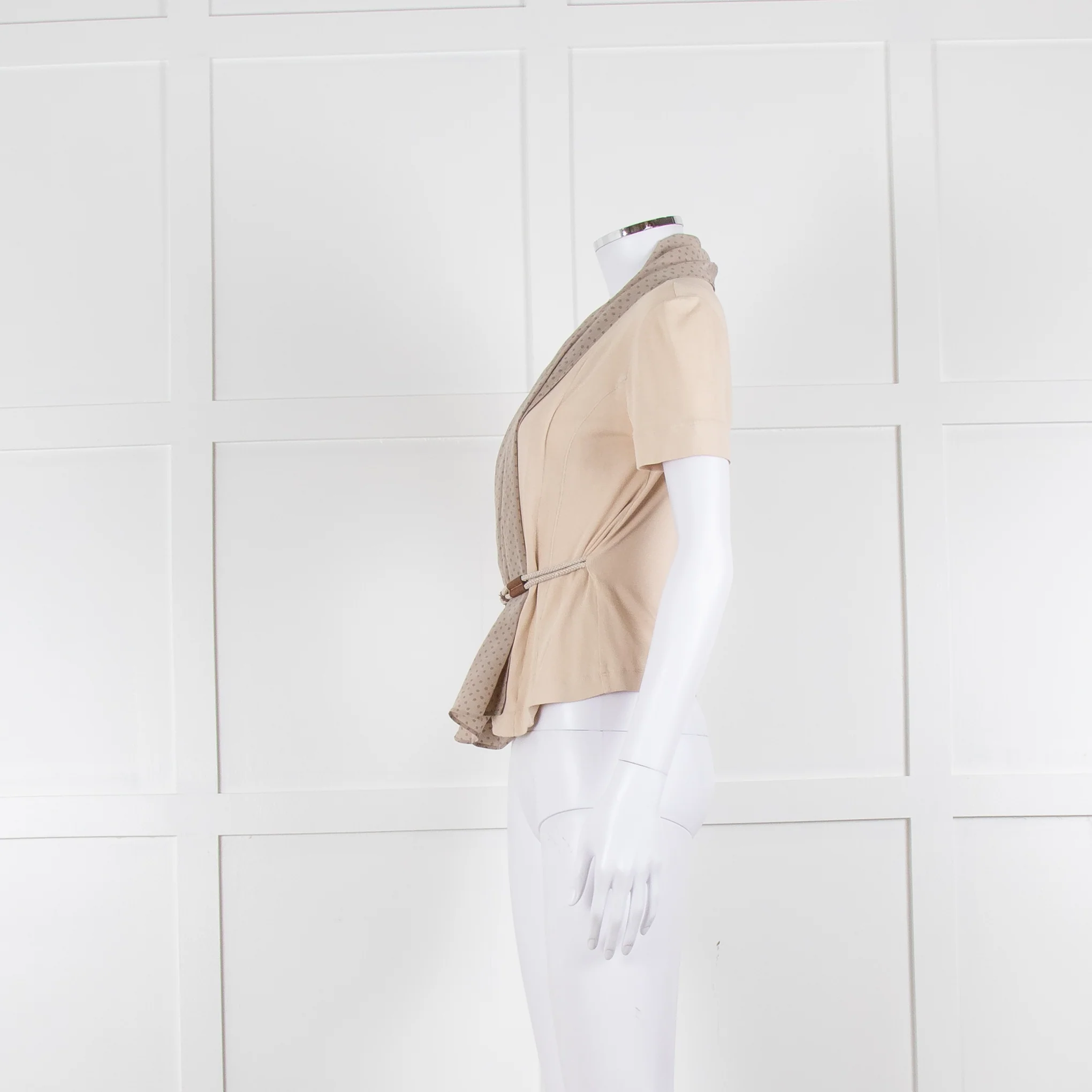 Fabiana Filippi Beige + Brown Dot Silk Blend Short Sleeve Top - Image 7