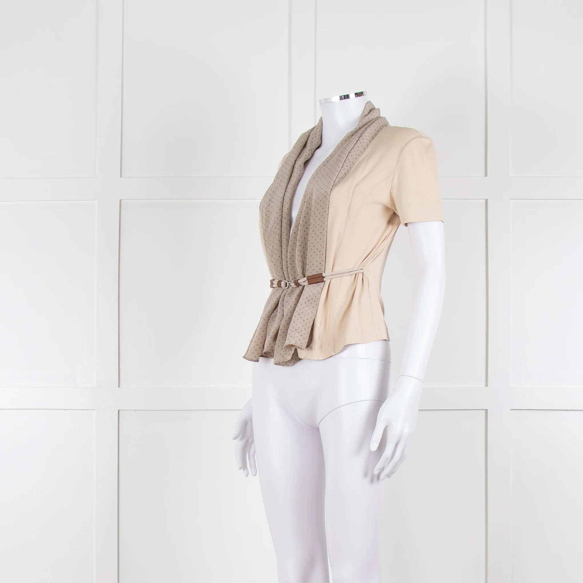 Fabiana Filippi Beige + Brown Dot Silk Blend Short Sleeve Top - Image 8