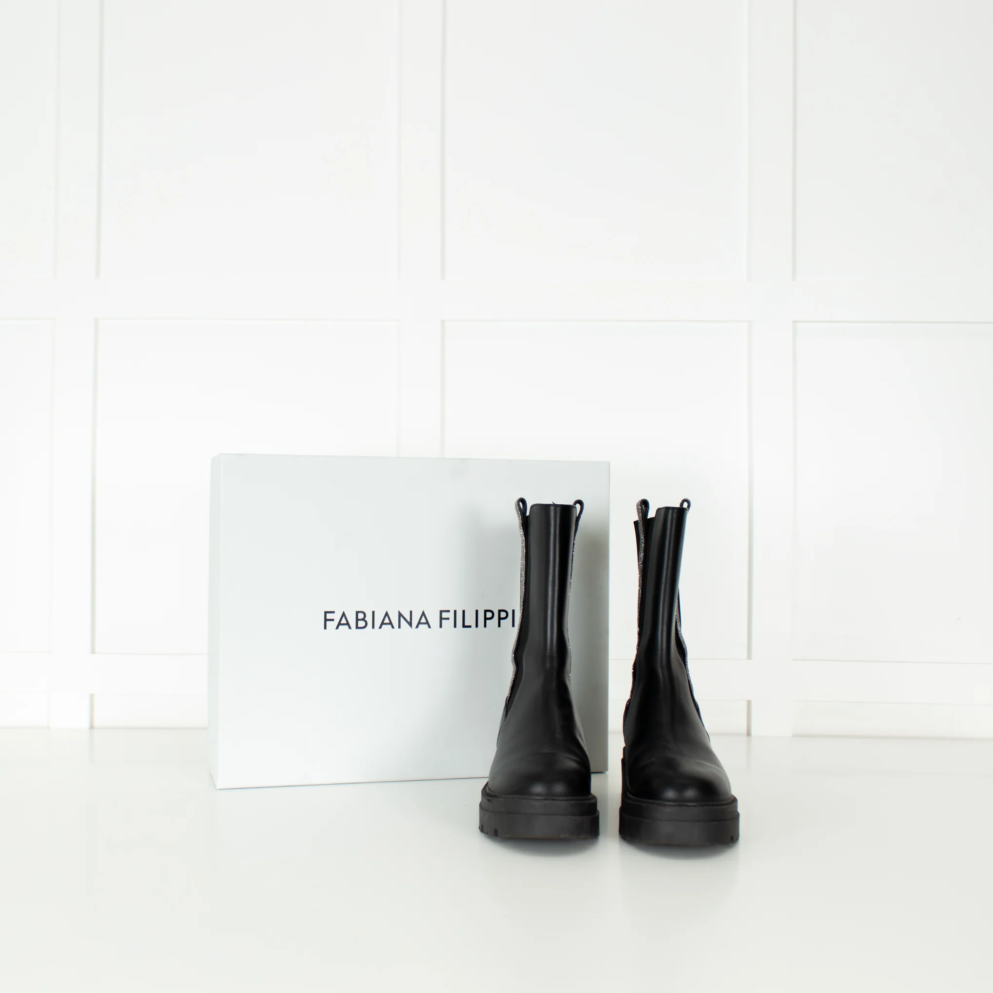 Fabiana Filippi Black Bead Embellished Combat Boots - Image 3