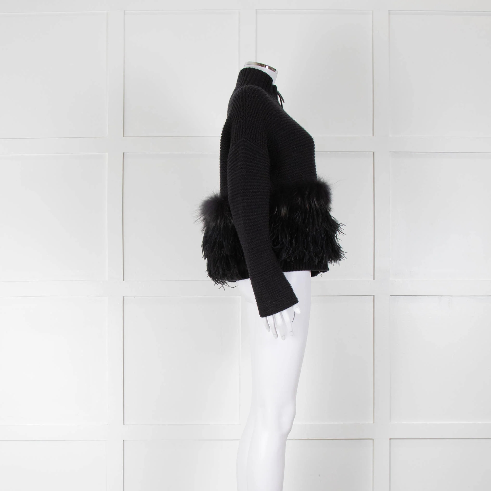 Fabiana Filippi Blue Knitted Feather Zip Up Jumper - Image 2