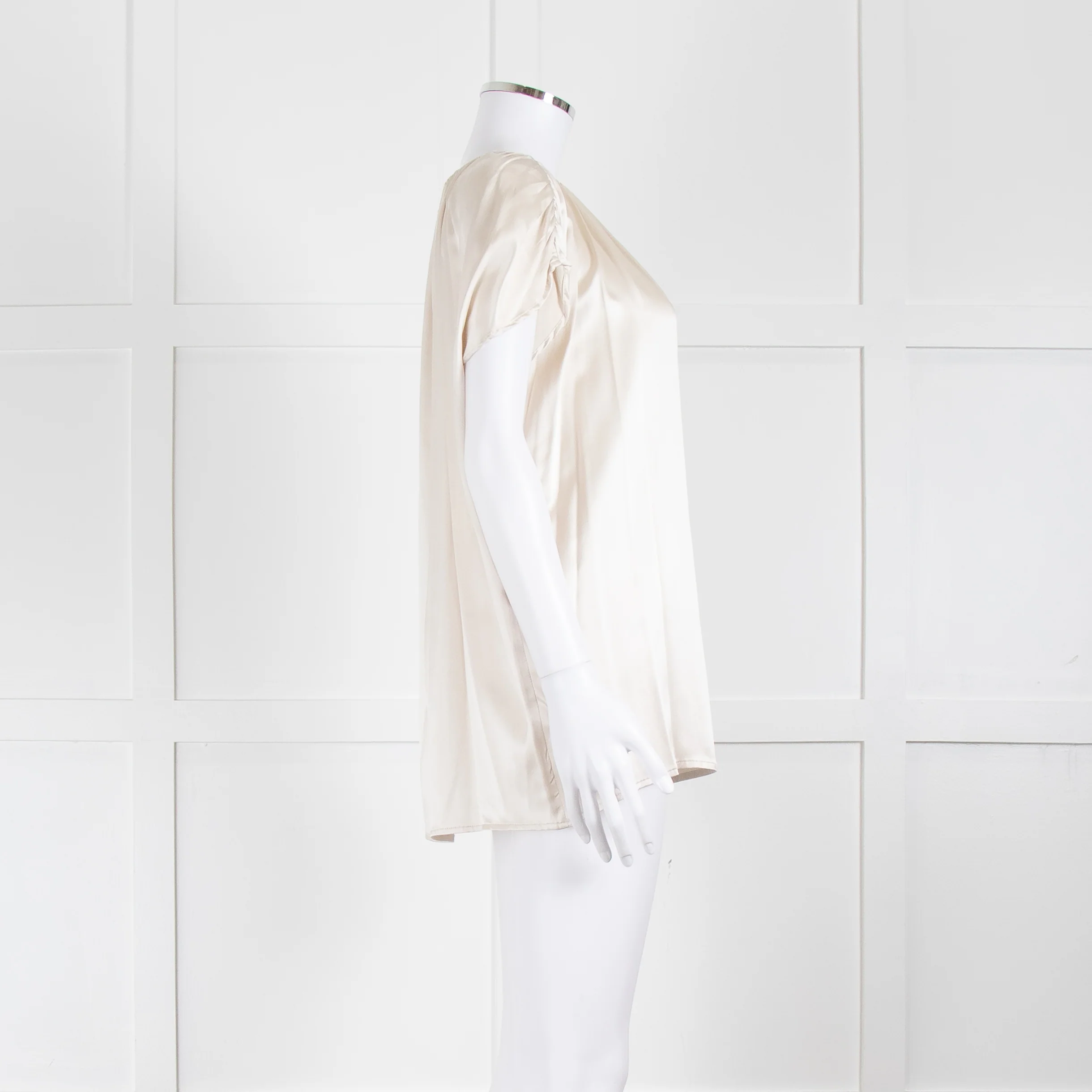 Fabiana Filippi Champagne Silk Gathered Neck Sleeveless Top - Image 3