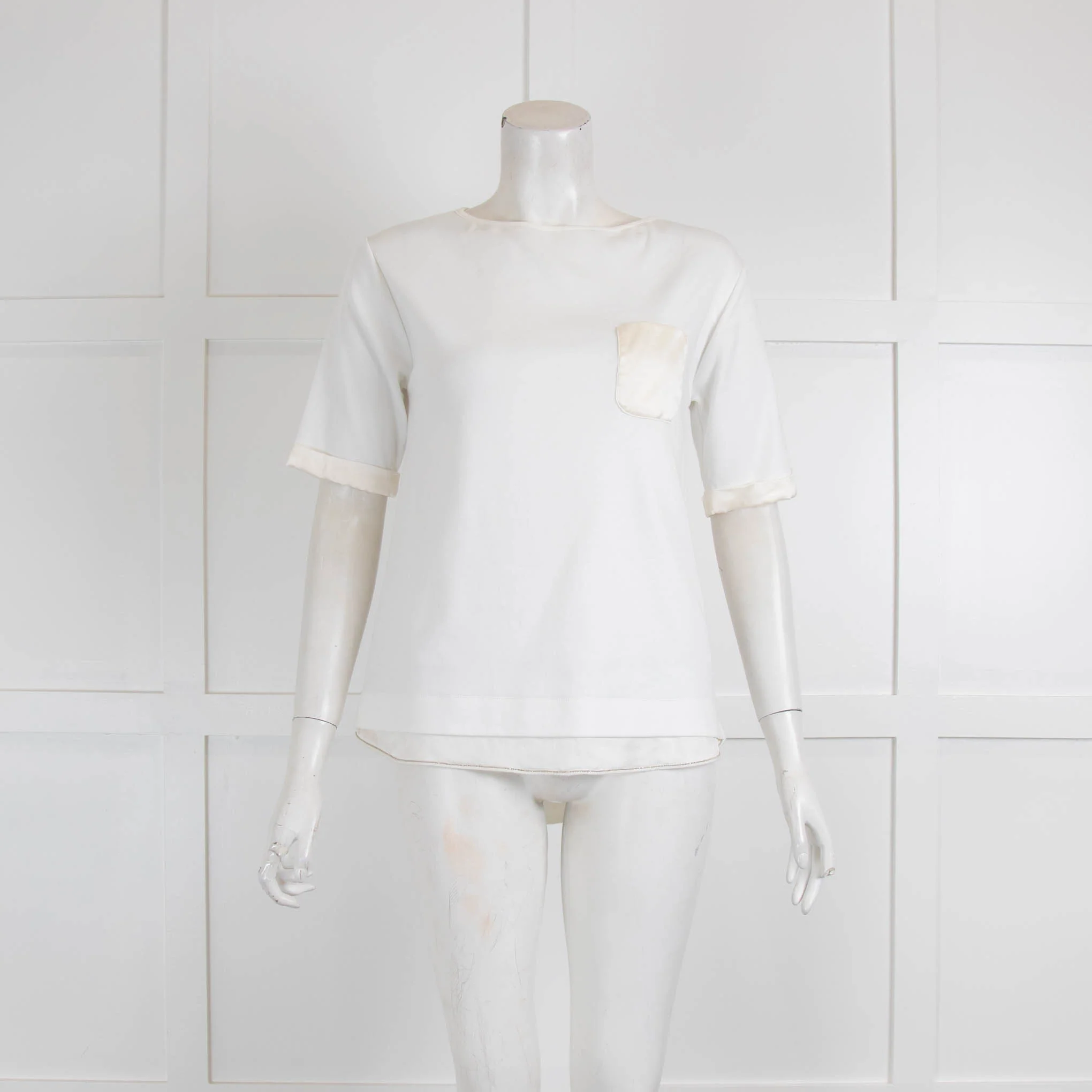 Fabiana Filippi Cream Cotton Silk Trim T-Shirt