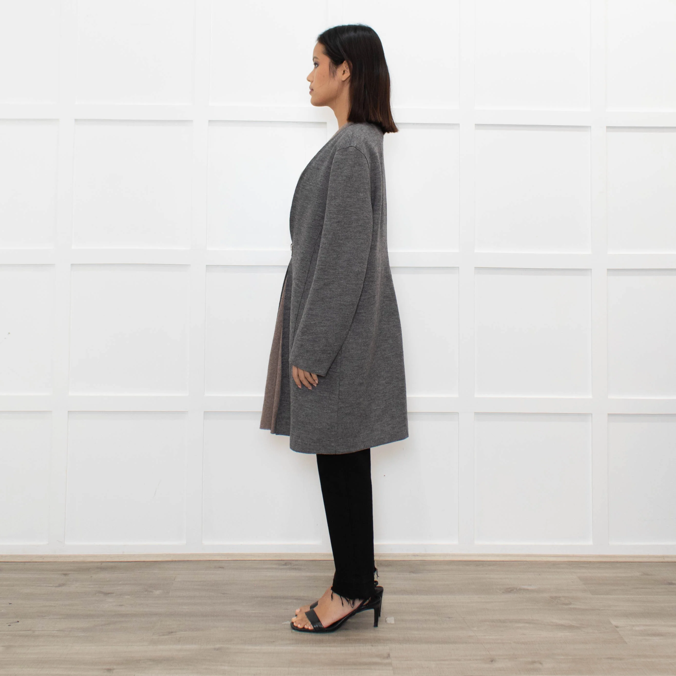 Fabiana Filippi Grey Brown Wool Marl Coat Leather Fastening - Image 6