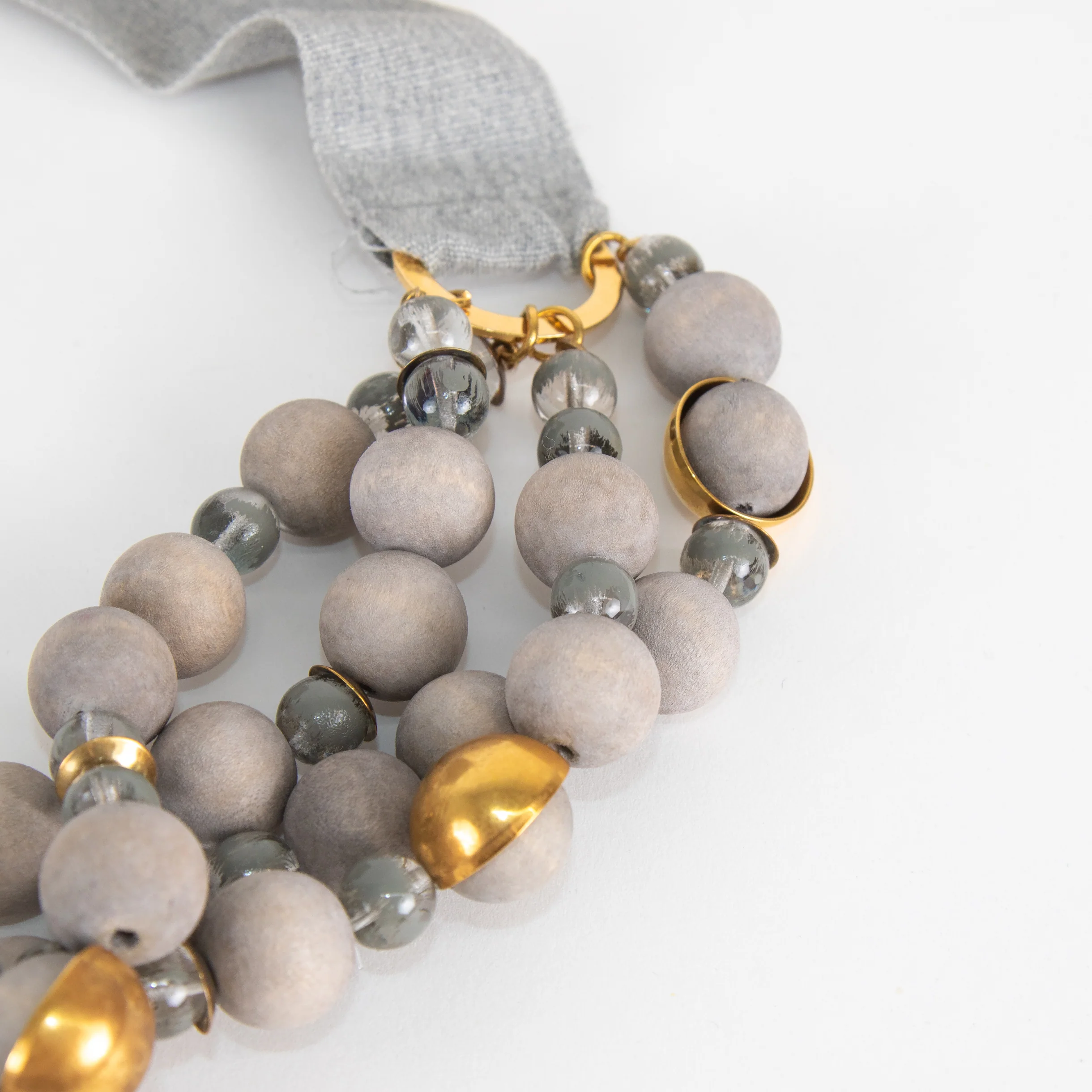 Fabiana Filippi Grey Wood Bead Necklace With Ribbon Tie - Image 2