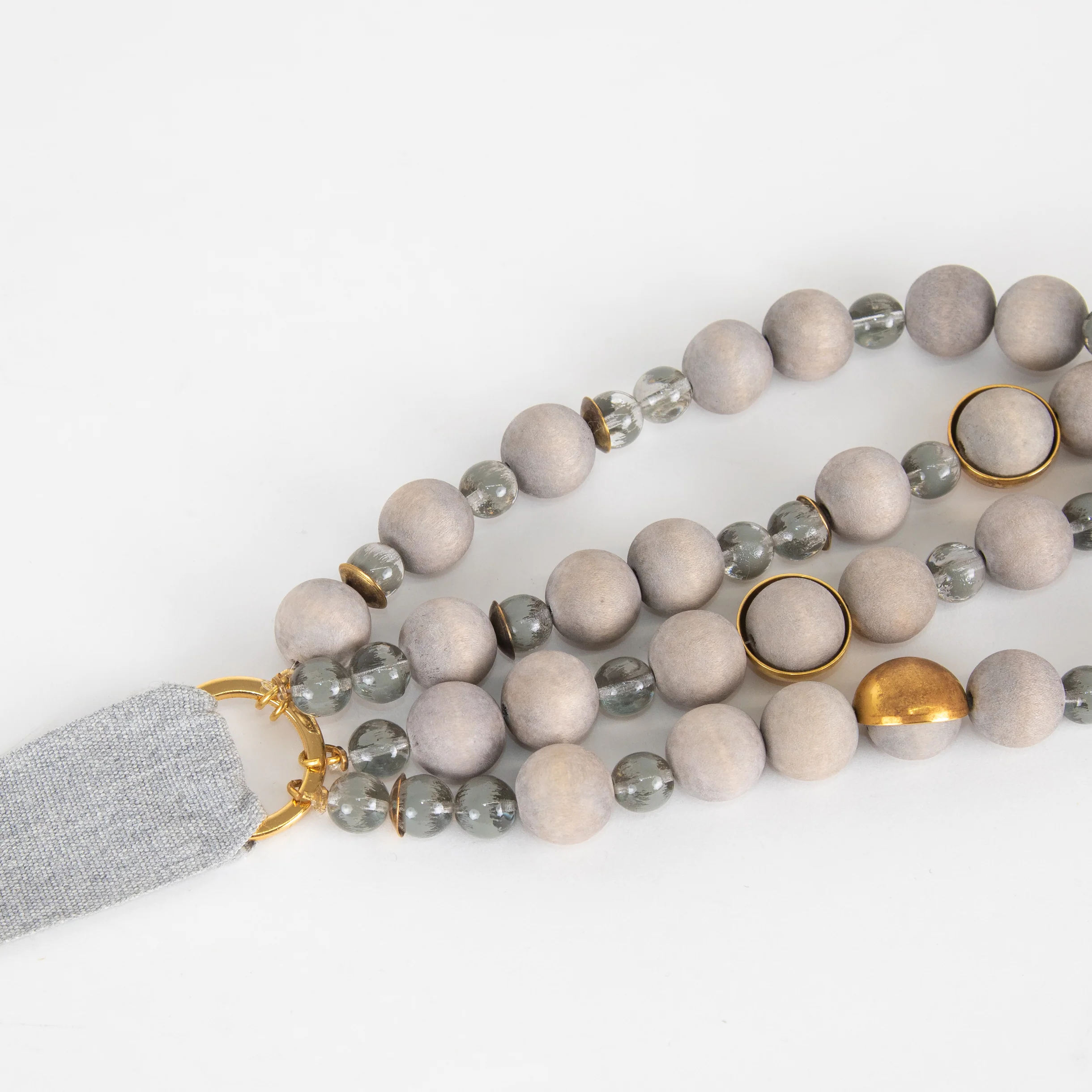 Fabiana Filippi Grey Wood Bead Necklace With Ribbon Tie - Image 4