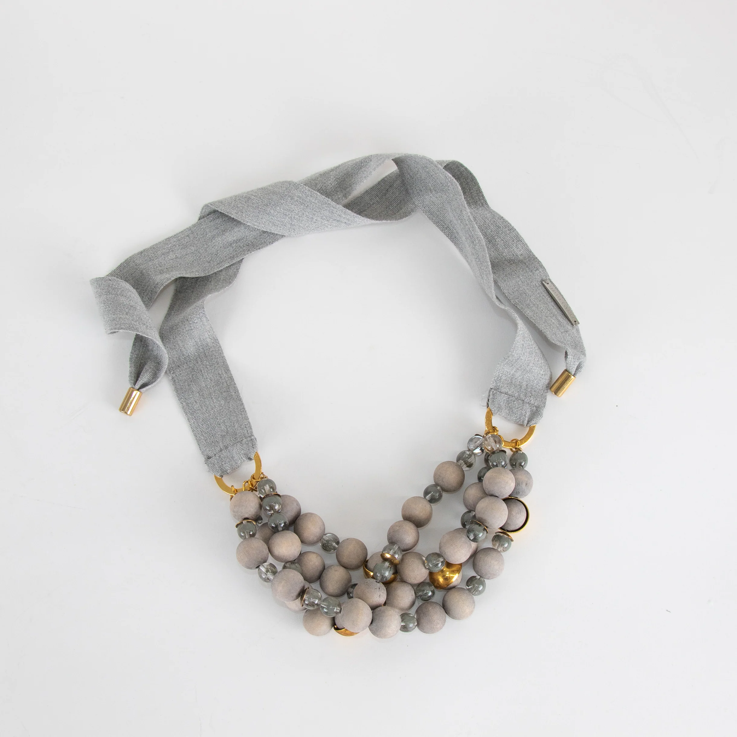 Fabiana Filippi Grey Wood Bead Necklace With Ribbon Tie - Image 5
