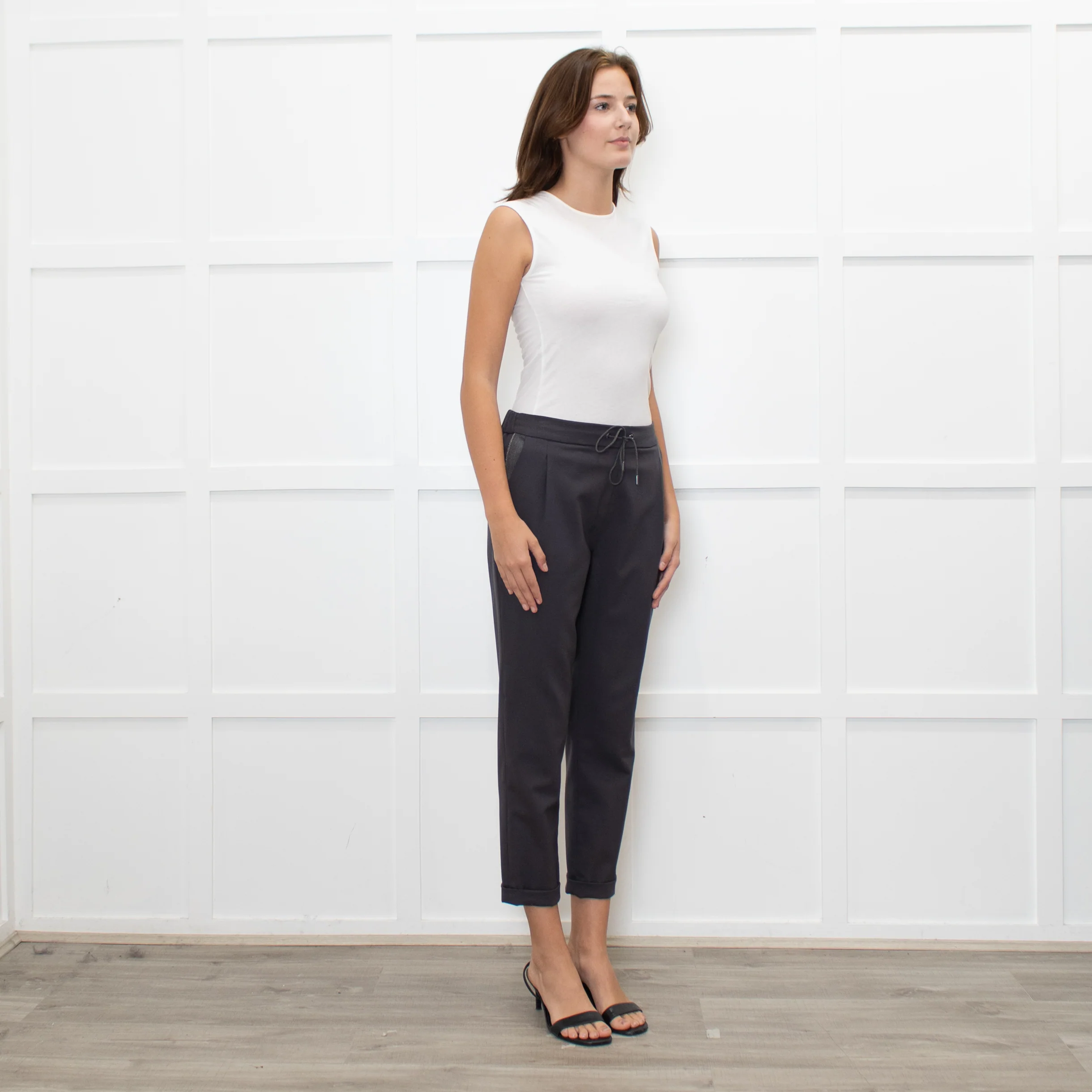 Fabiana Filippi Grey Wool Draw-String Trousers - Image 7