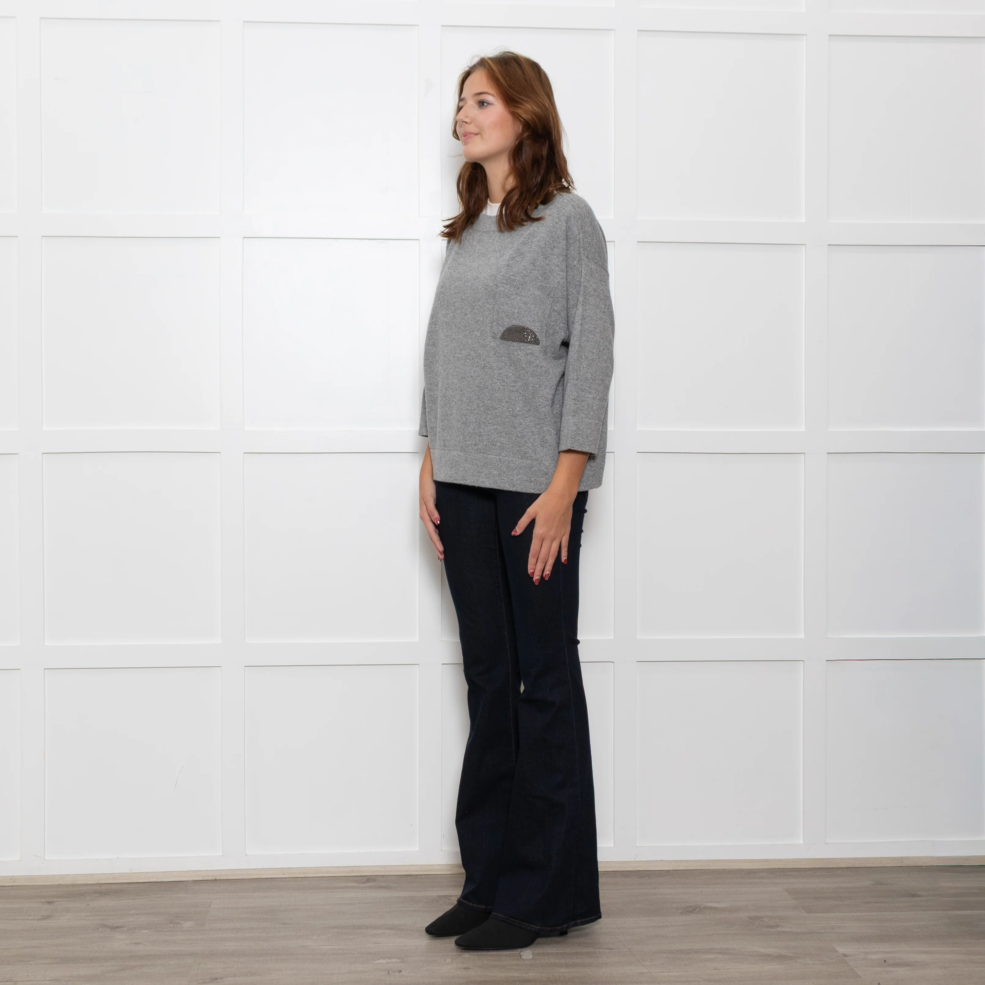 Fabiana Filippi Grey Wool Oversized Pocket Detail Sweater - Image 3