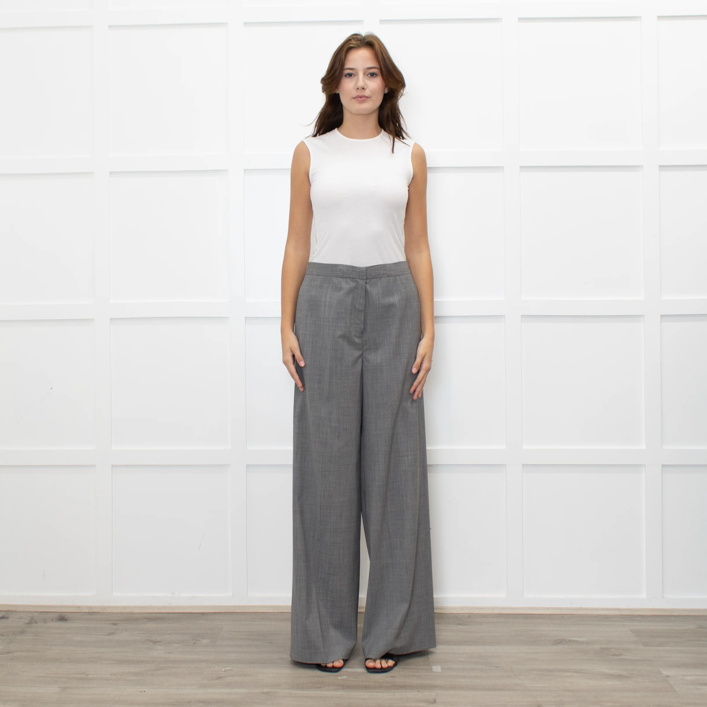 Fabiana Filippi Light Grey Fine Wool Wide Leg Trousers