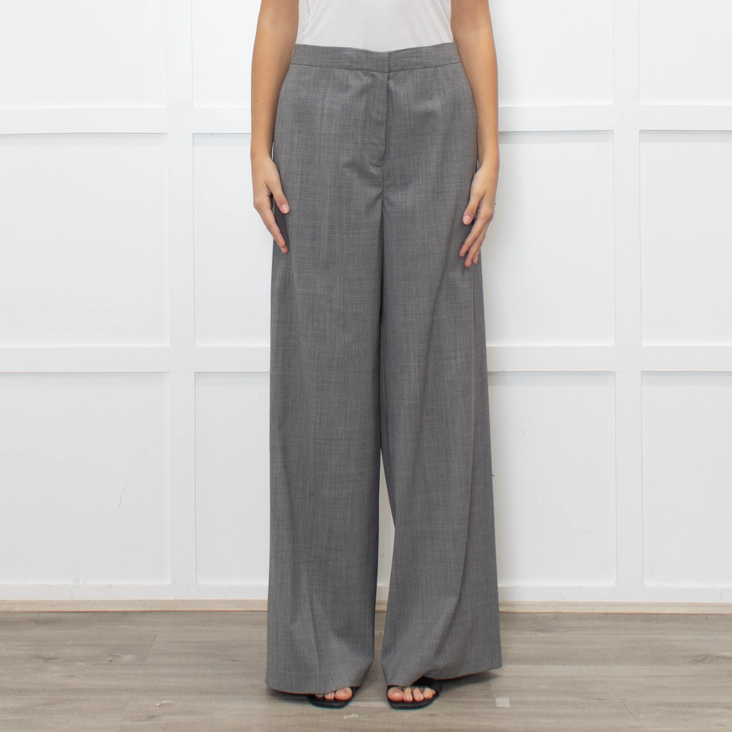 Fabiana Filippi Light Grey Fine Wool Wide Leg Trousers - Image 2
