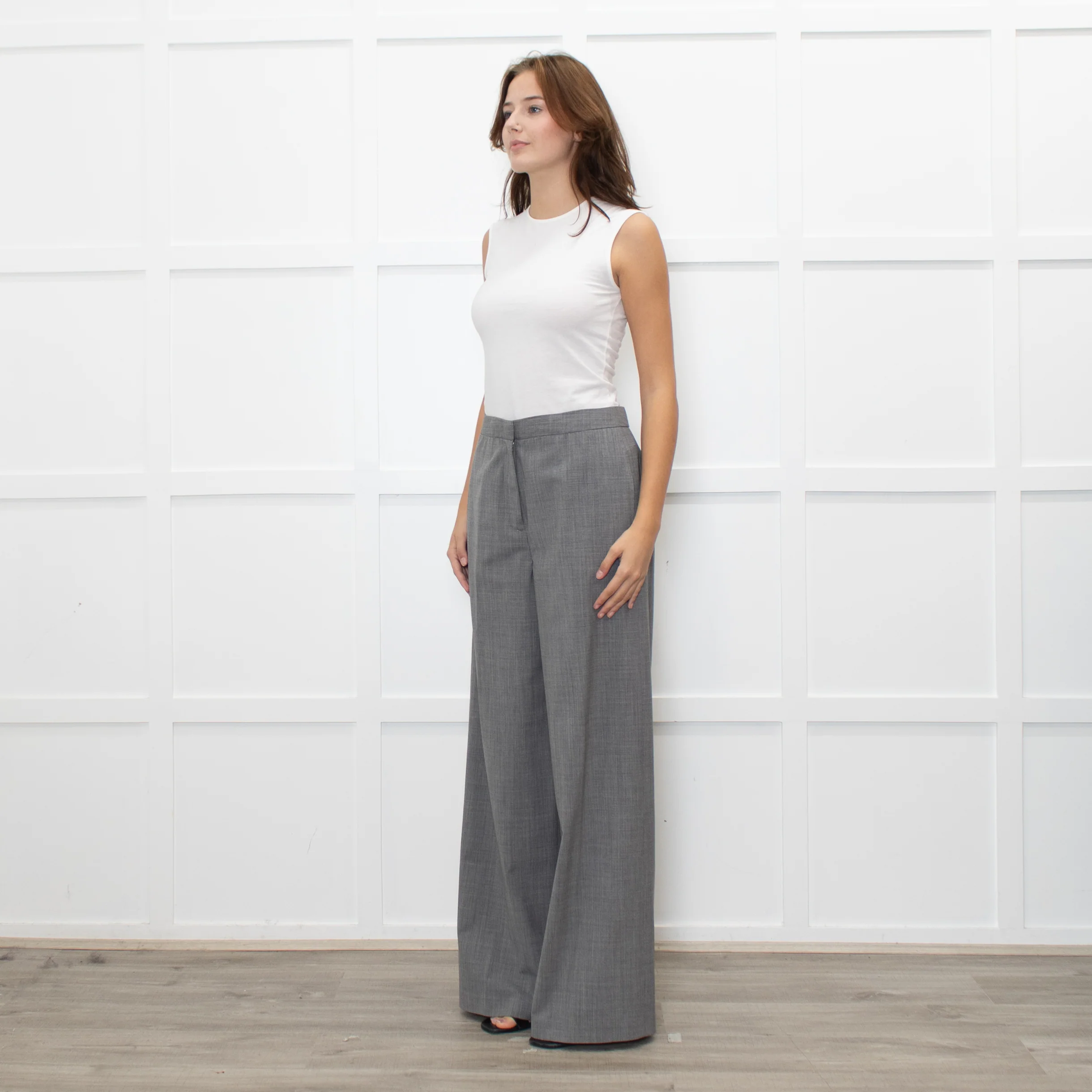 Fabiana Filippi Light Grey Fine Wool Wide Leg Trousers - Image 3
