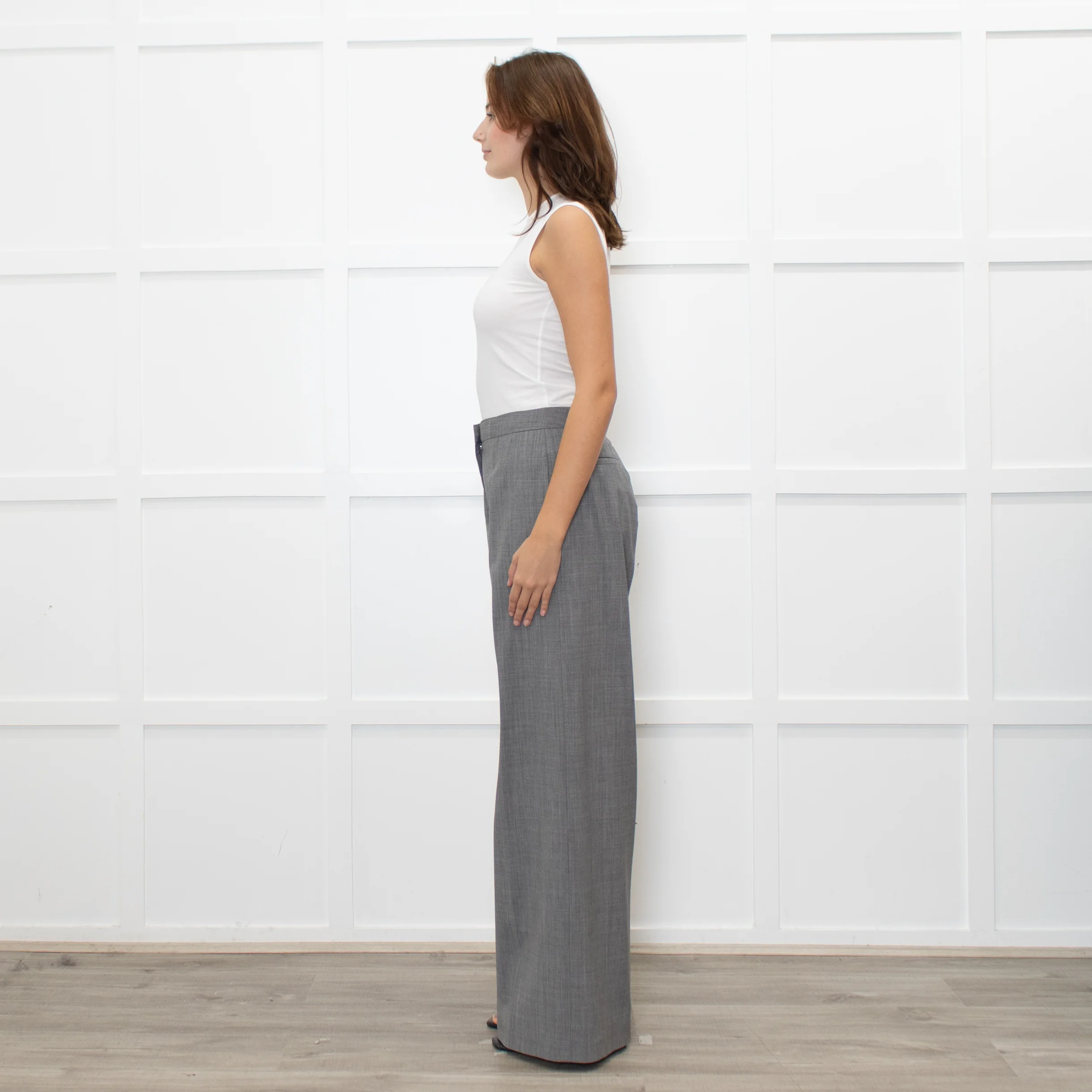 Fabiana Filippi Light Grey Fine Wool Wide Leg Trousers - Image 4
