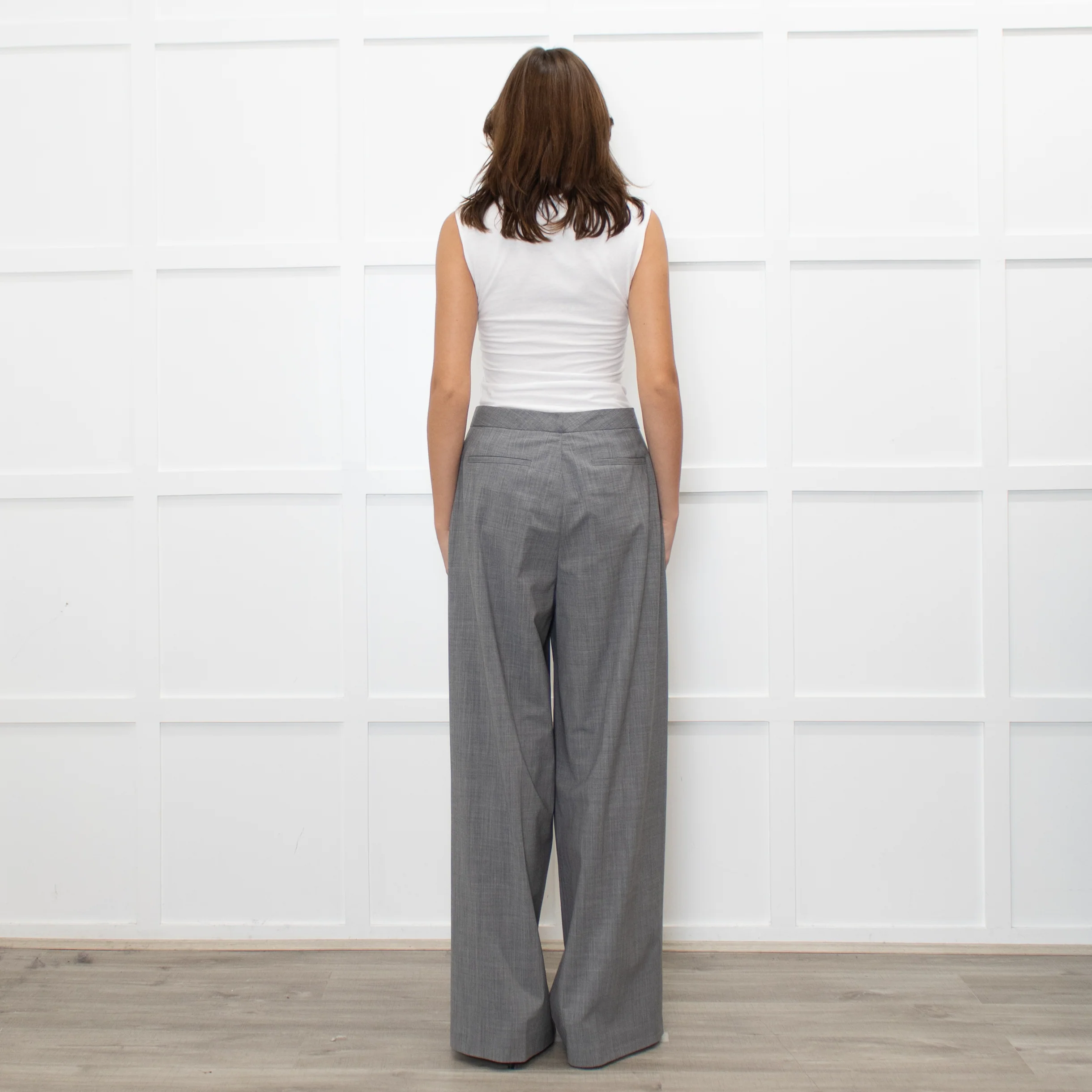 Fabiana Filippi Light Grey Fine Wool Wide Leg Trousers - Image 5