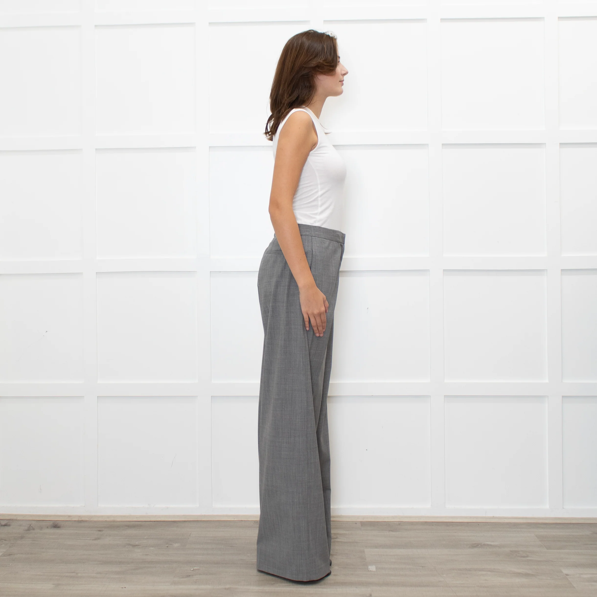 Fabiana Filippi Light Grey Fine Wool Wide Leg Trousers - Image 6