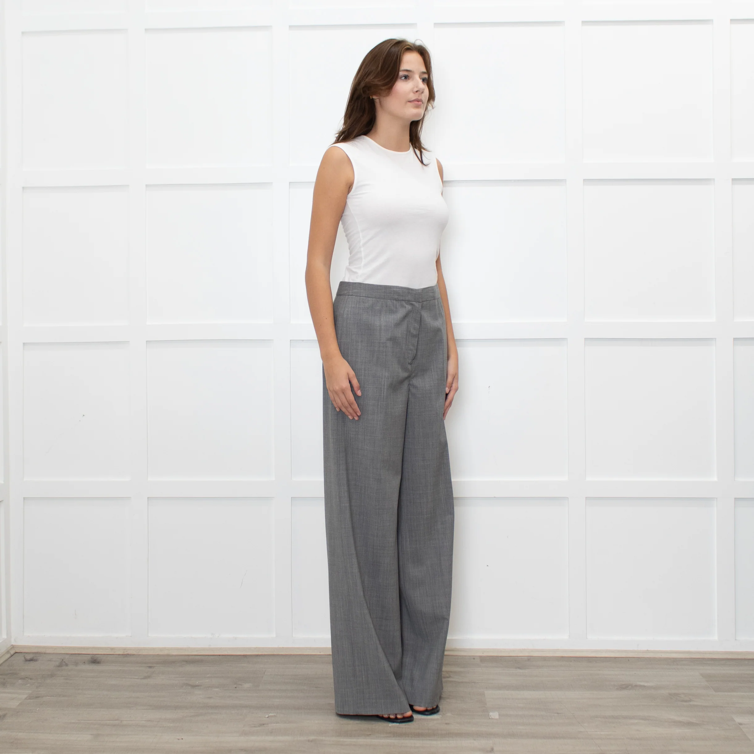 Fabiana Filippi Light Grey Fine Wool Wide Leg Trousers - Image 7