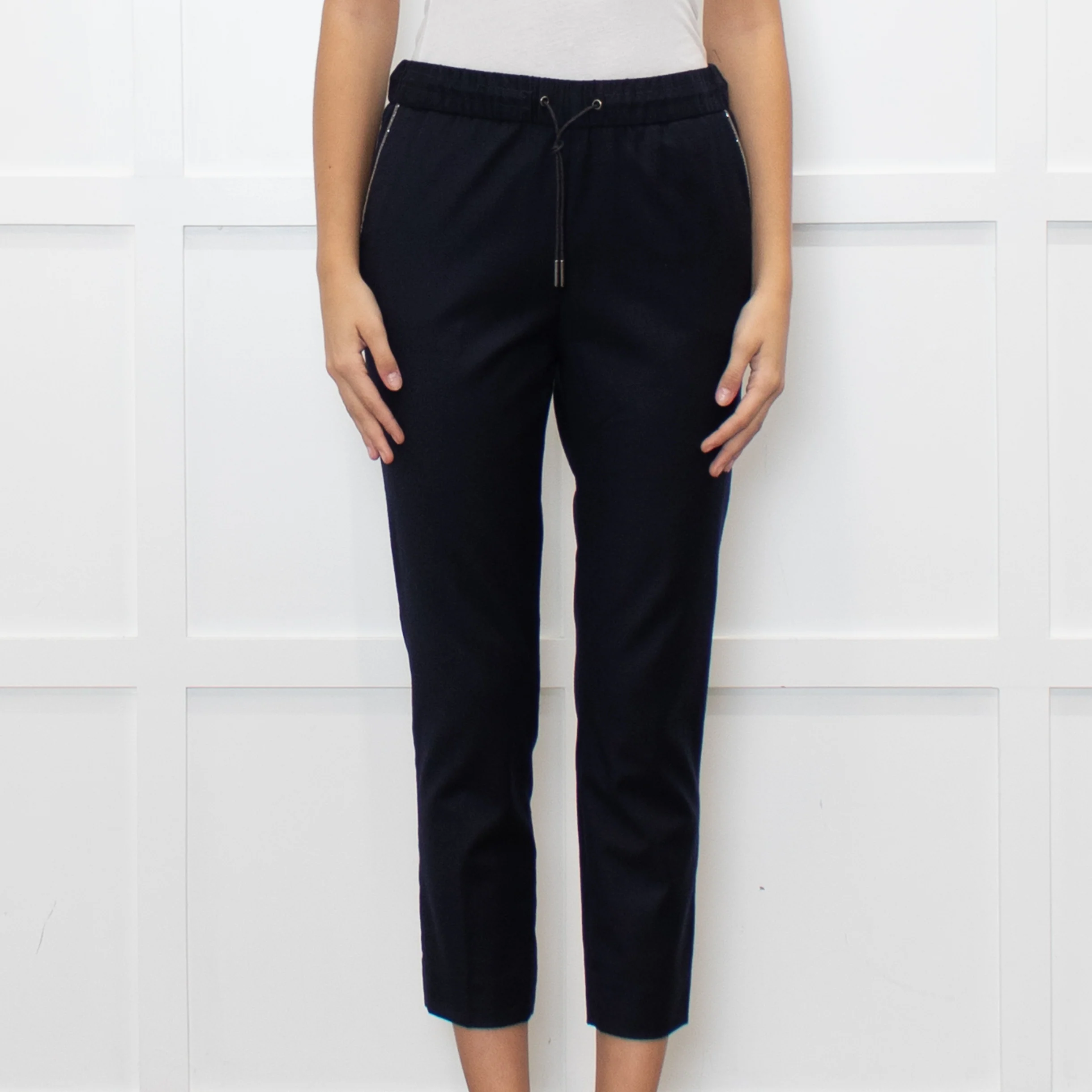 Fabiana Filippi Navy Blue Merino Wool Silver Trim Pocket Trousers - Image 2