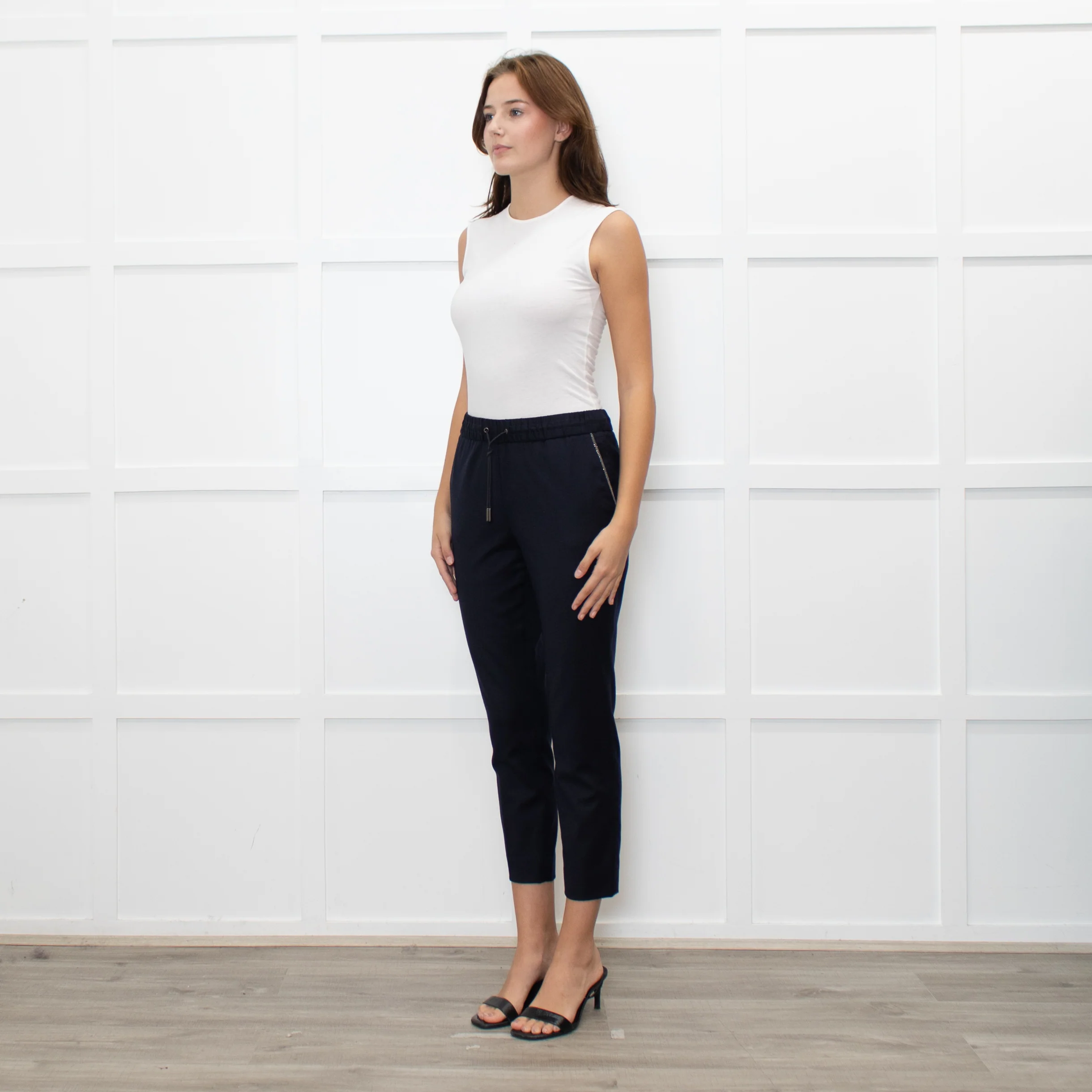 Fabiana Filippi Navy Blue Merino Wool Silver Trim Pocket Trousers - Image 3