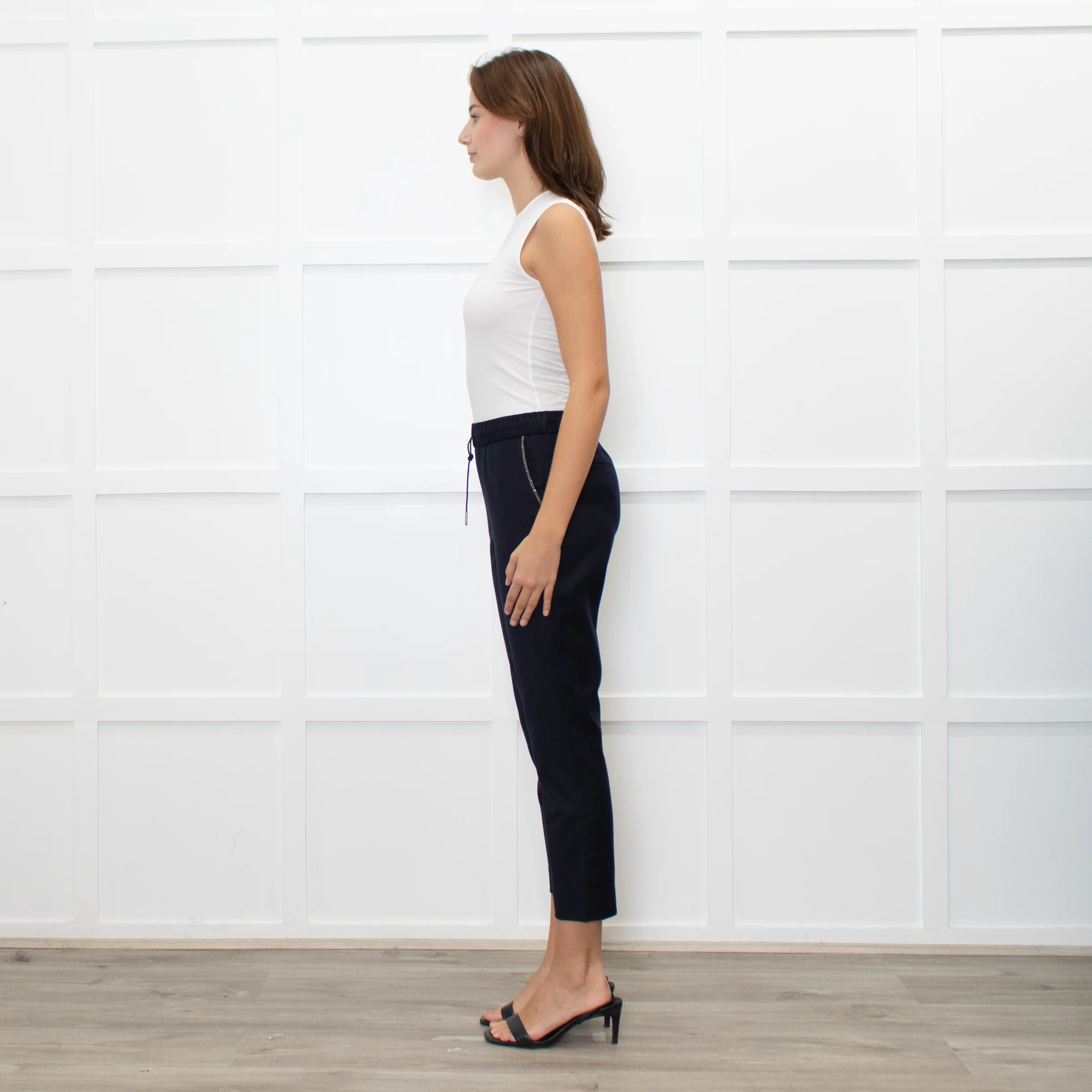 Fabiana Filippi Navy Blue Merino Wool Silver Trim Pocket Trousers - Image 4