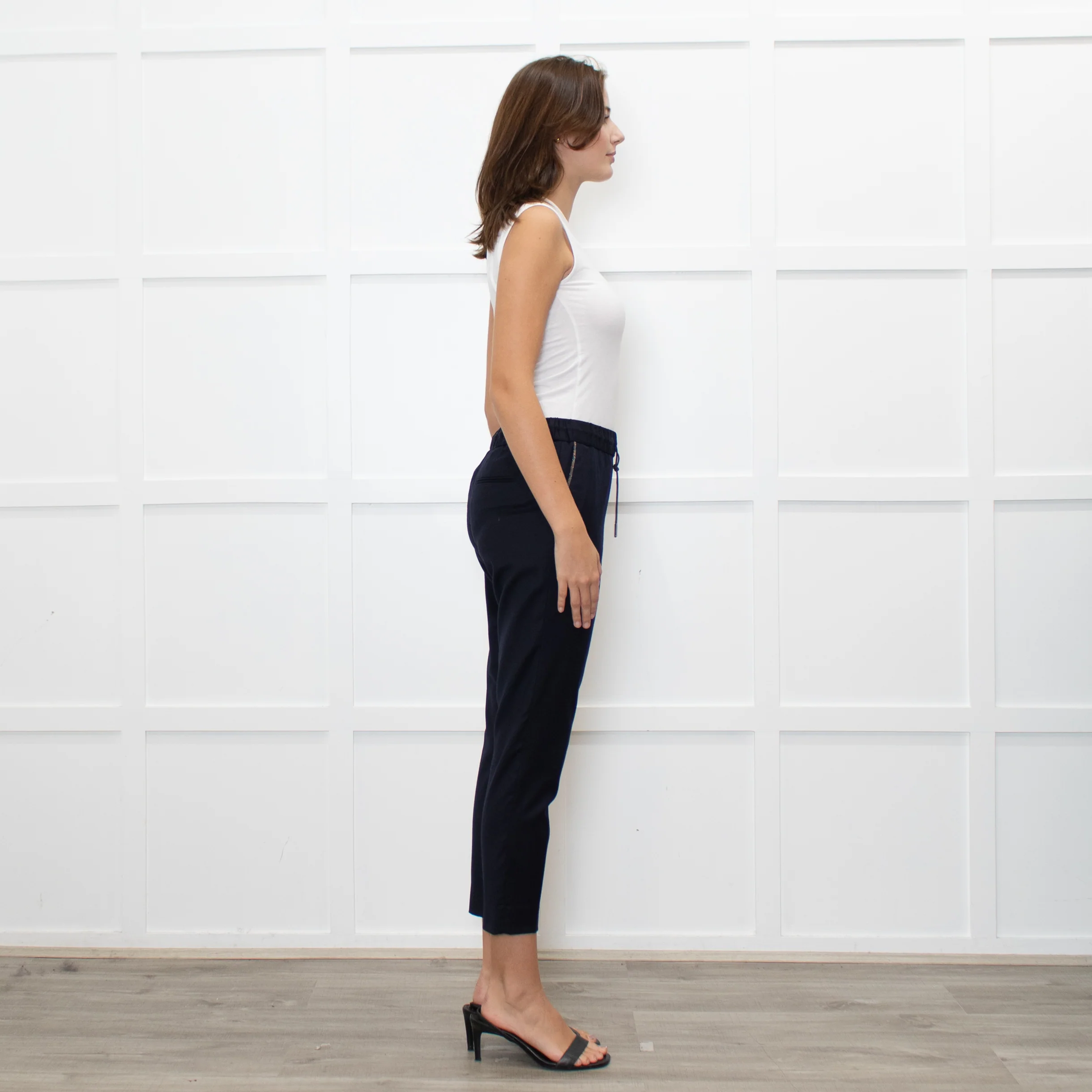 Fabiana Filippi Navy Blue Merino Wool Silver Trim Pocket Trousers - Image 6