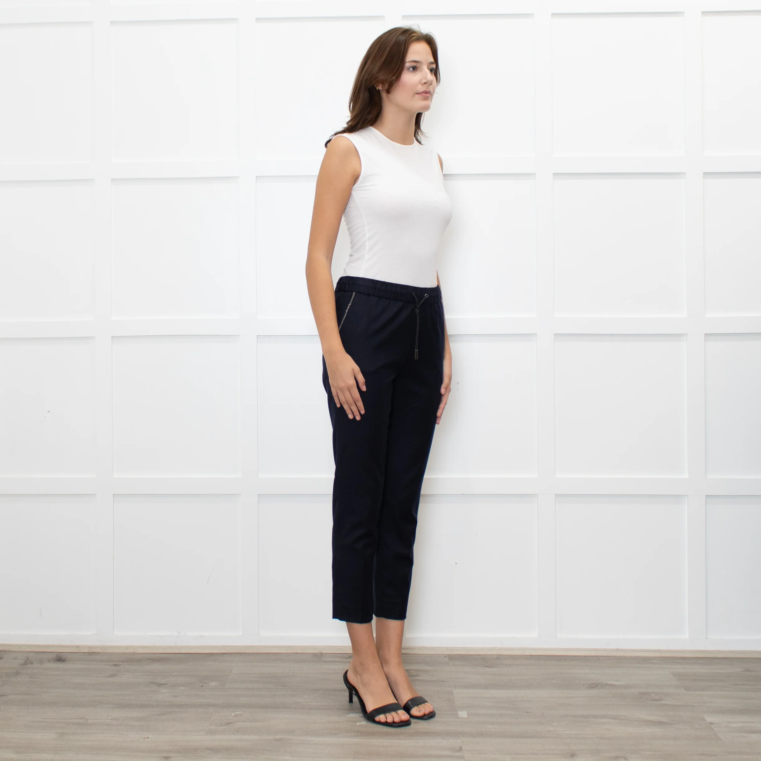 Fabiana Filippi Navy Blue Merino Wool Silver Trim Pocket Trousers - Image 7