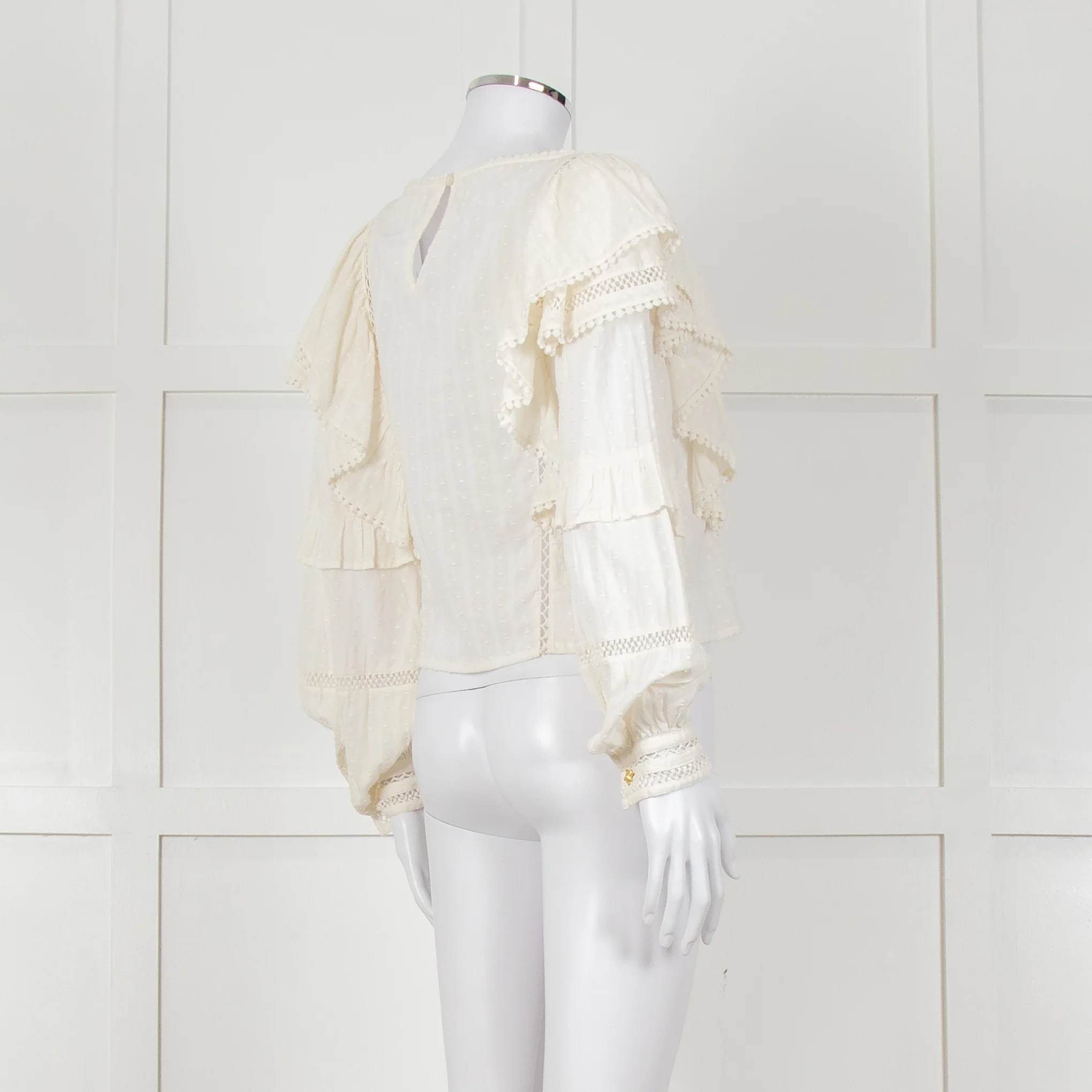 Fabienne Chapot Cream Ruffled Lace Insert Frilled Blouse - Image 4