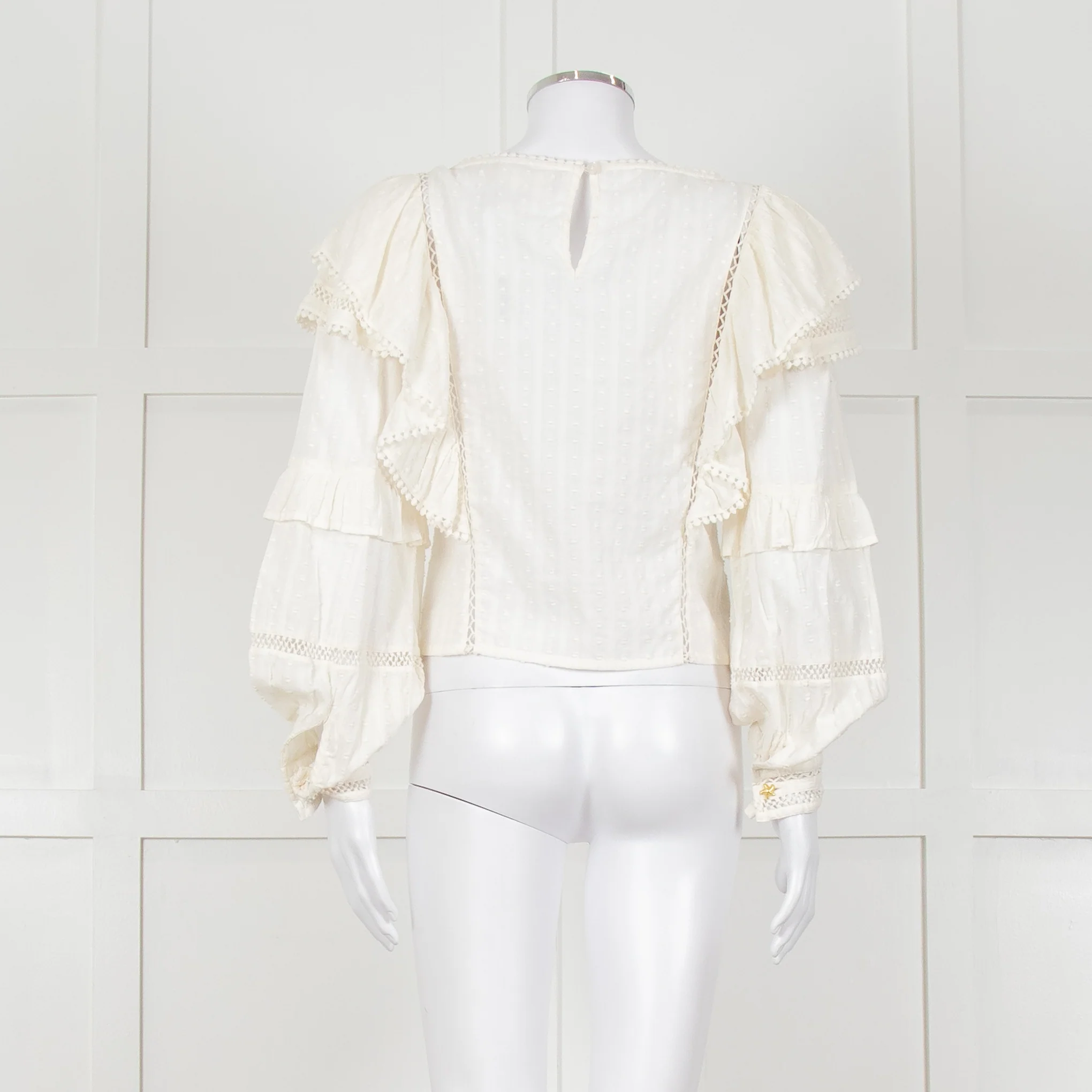 Fabienne Chapot Cream Ruffled Lace Insert Frilled Blouse - Image 5