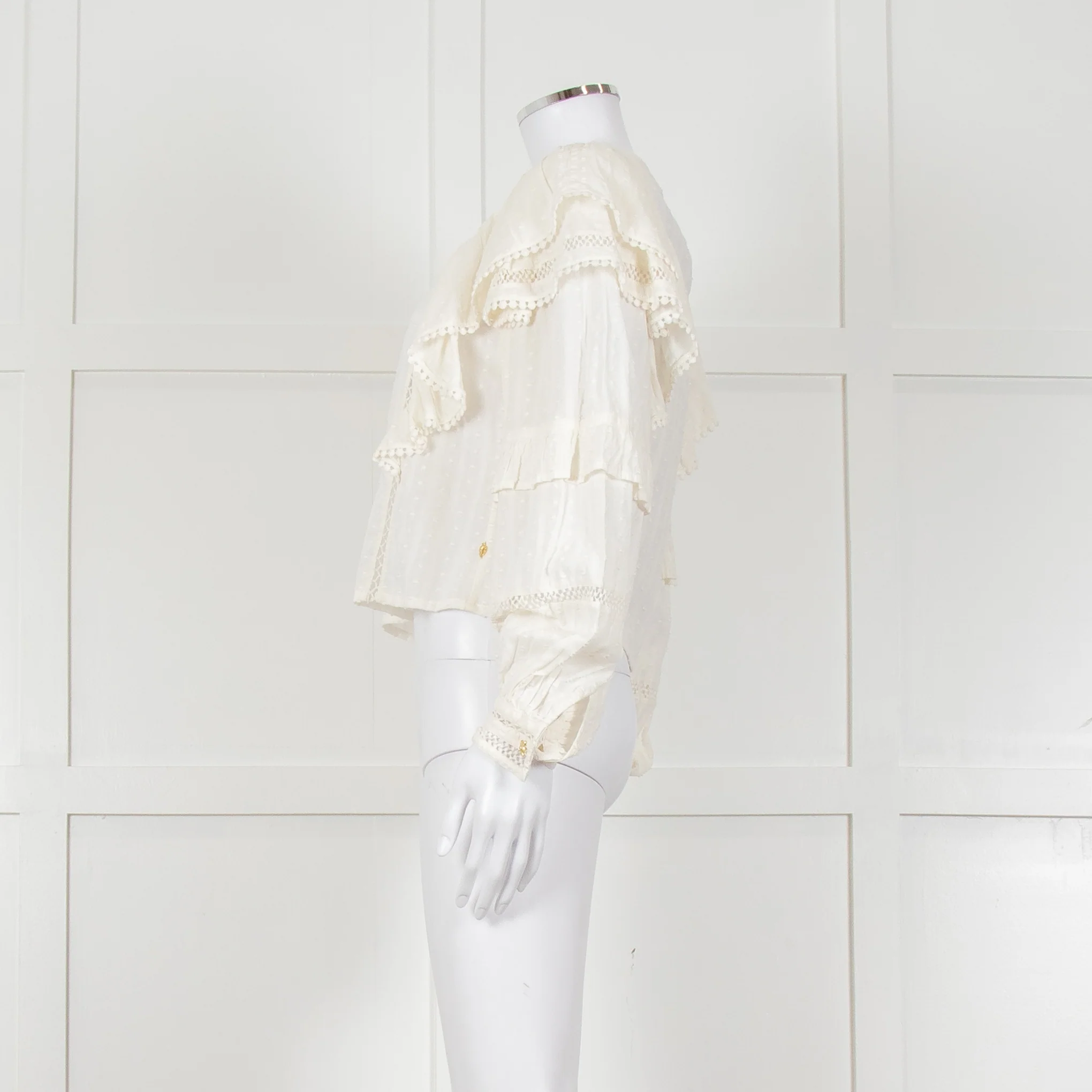 Fabienne Chapot Cream Ruffled Lace Insert Frilled Blouse - Image 7
