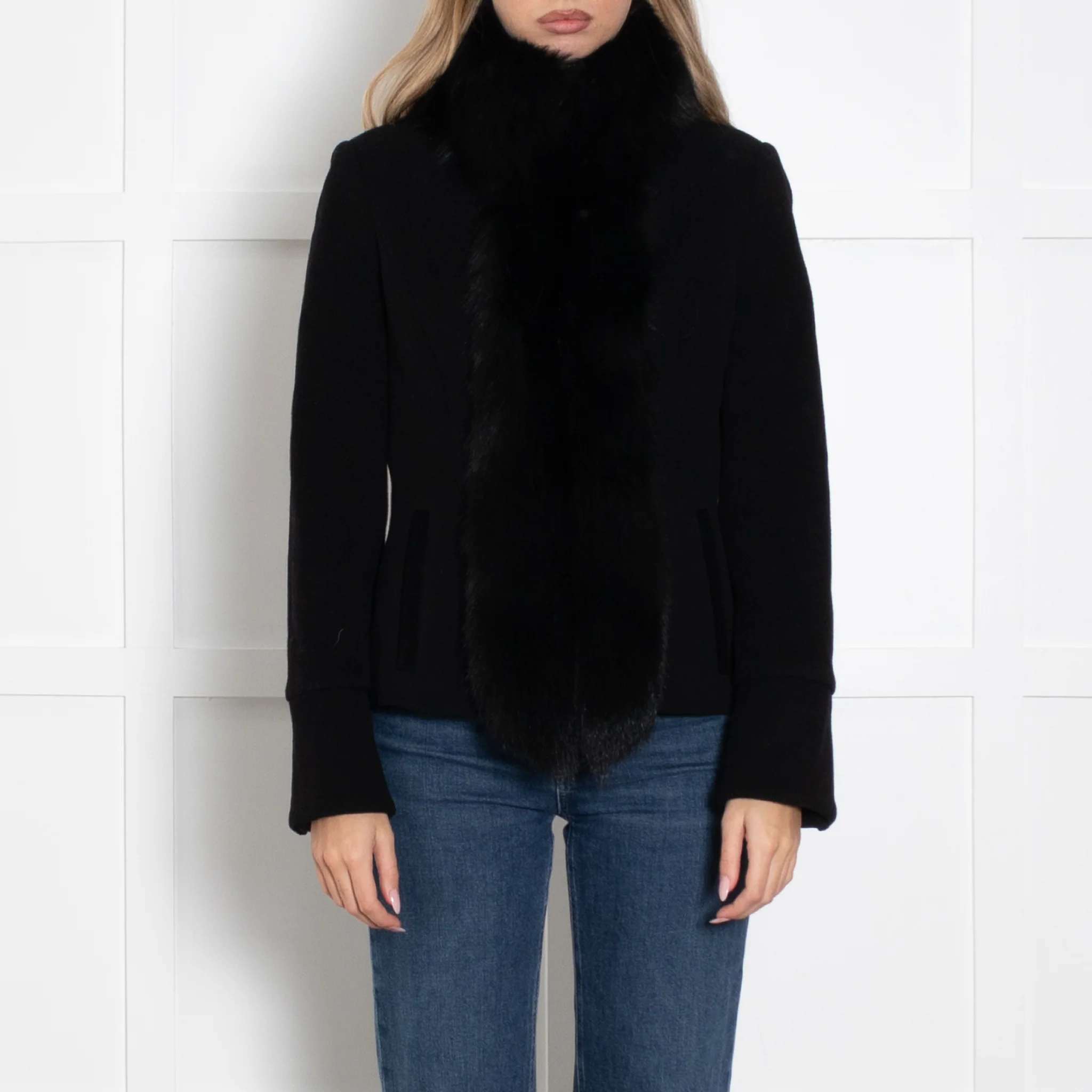 Fabio Castellani Black Short Jacket with Fox Fur Trim - Image 2