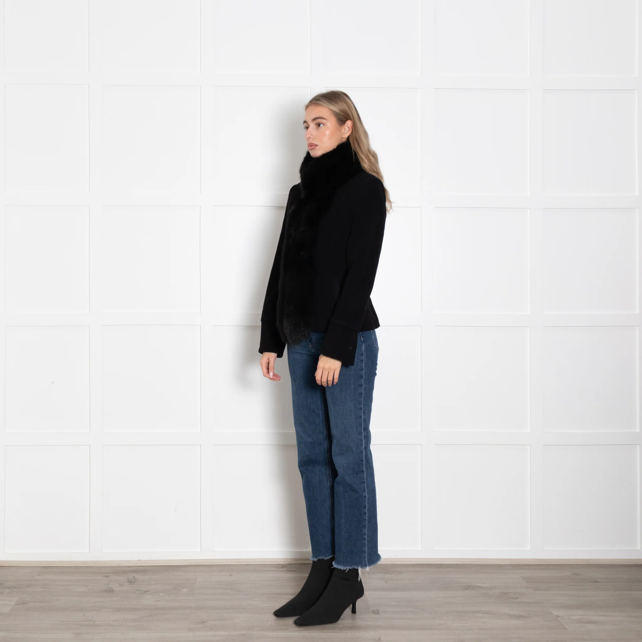 Fabio Castellani Black Short Jacket with Fox Fur Trim - Image 3