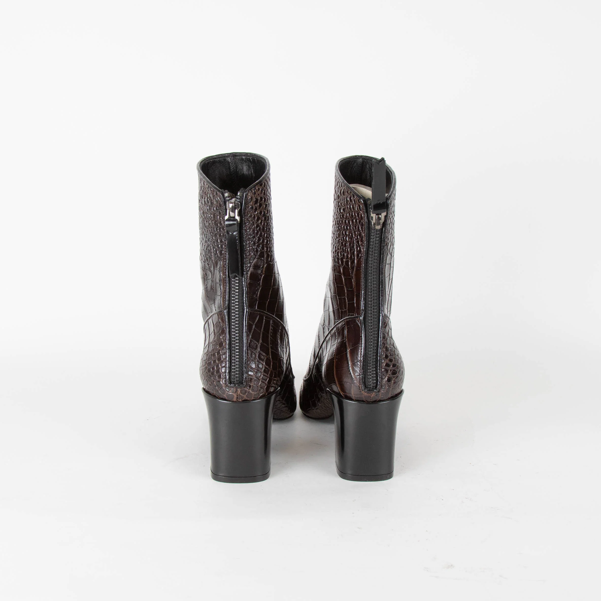 Fabrizio Viti Brown Croc Embossed Ankle High Leather Boots - Image 5
