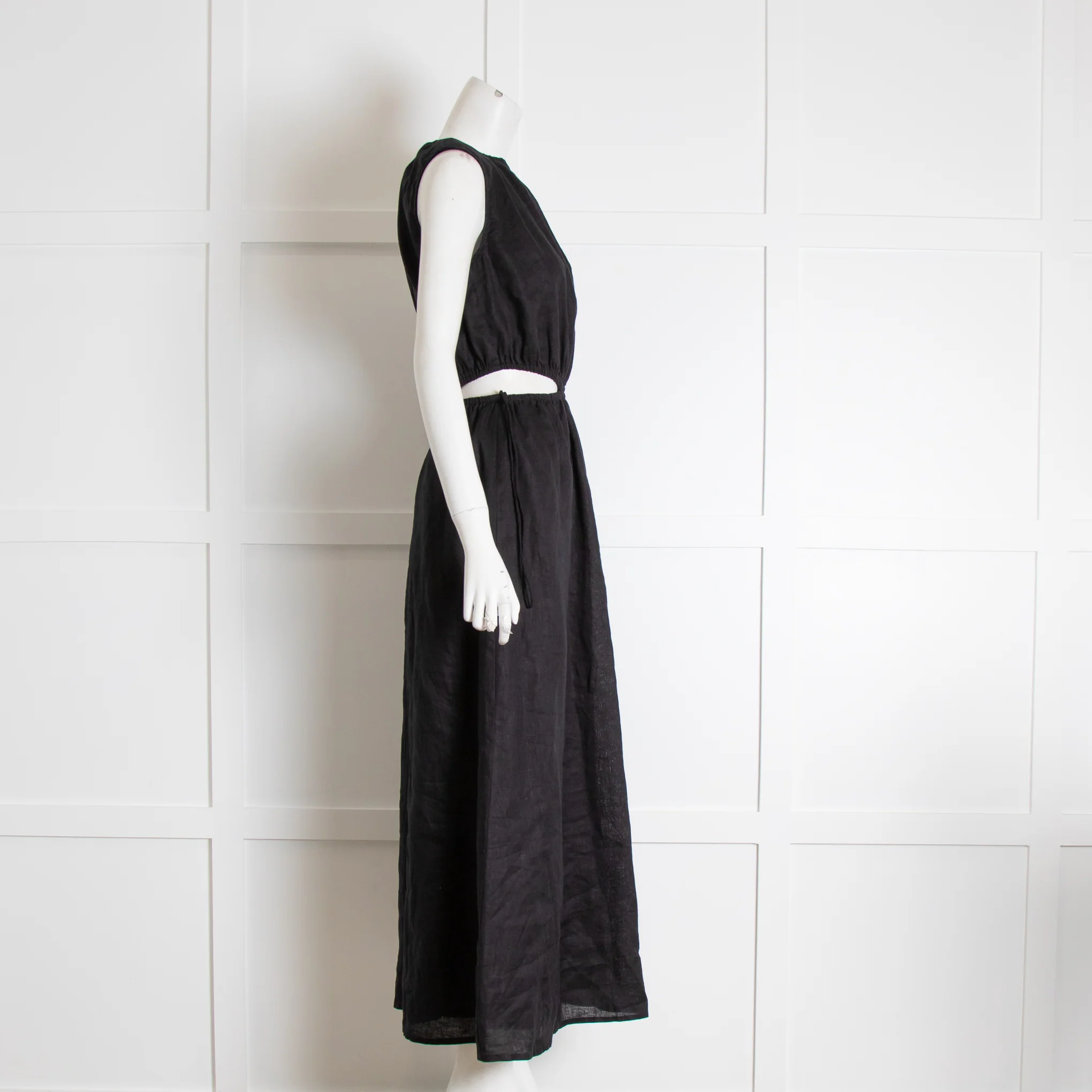 Faithful The Brand Black Linen Dress with Waist Cut Outs - Image 2