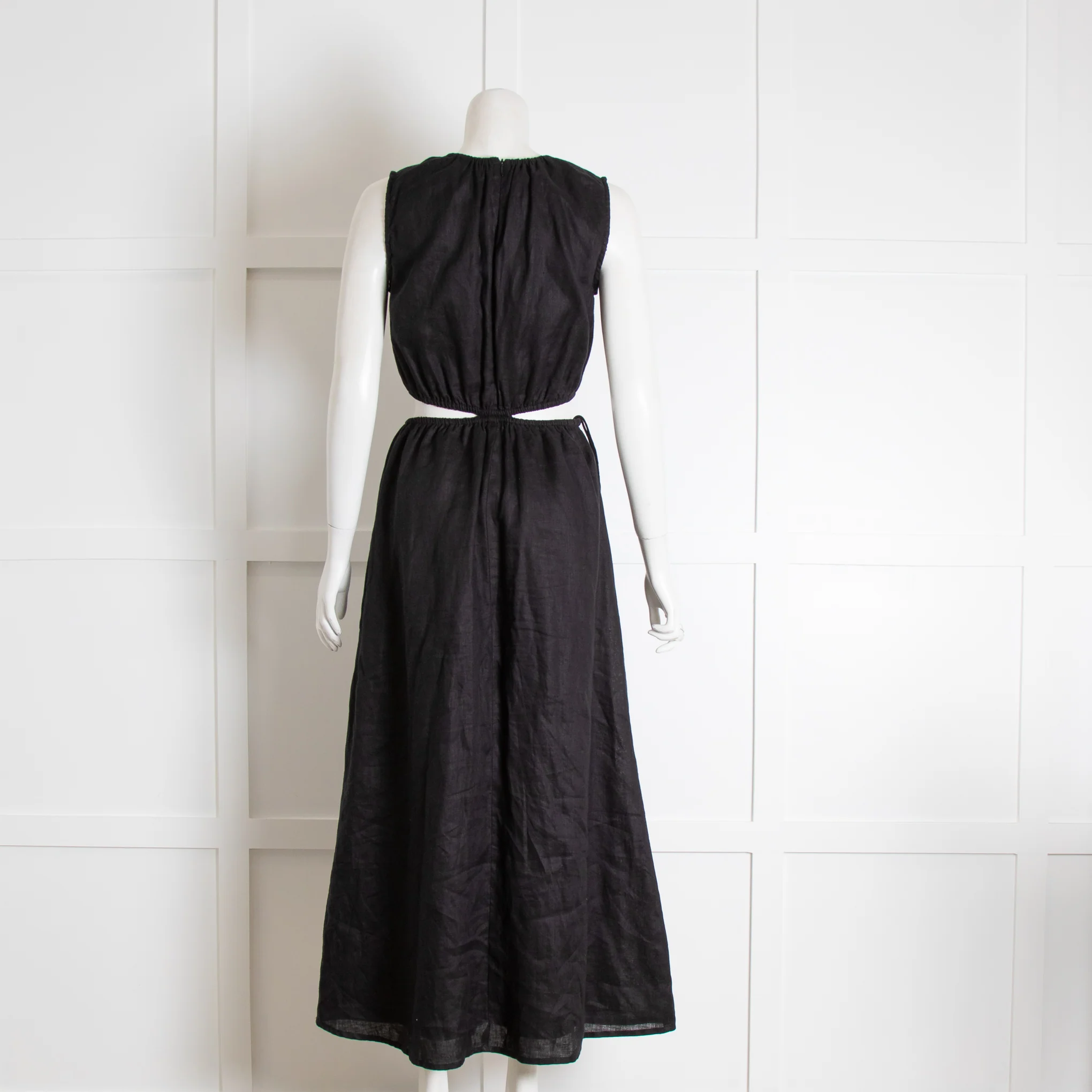Faithful The Brand Black Linen Dress with Waist Cut Outs - Image 3