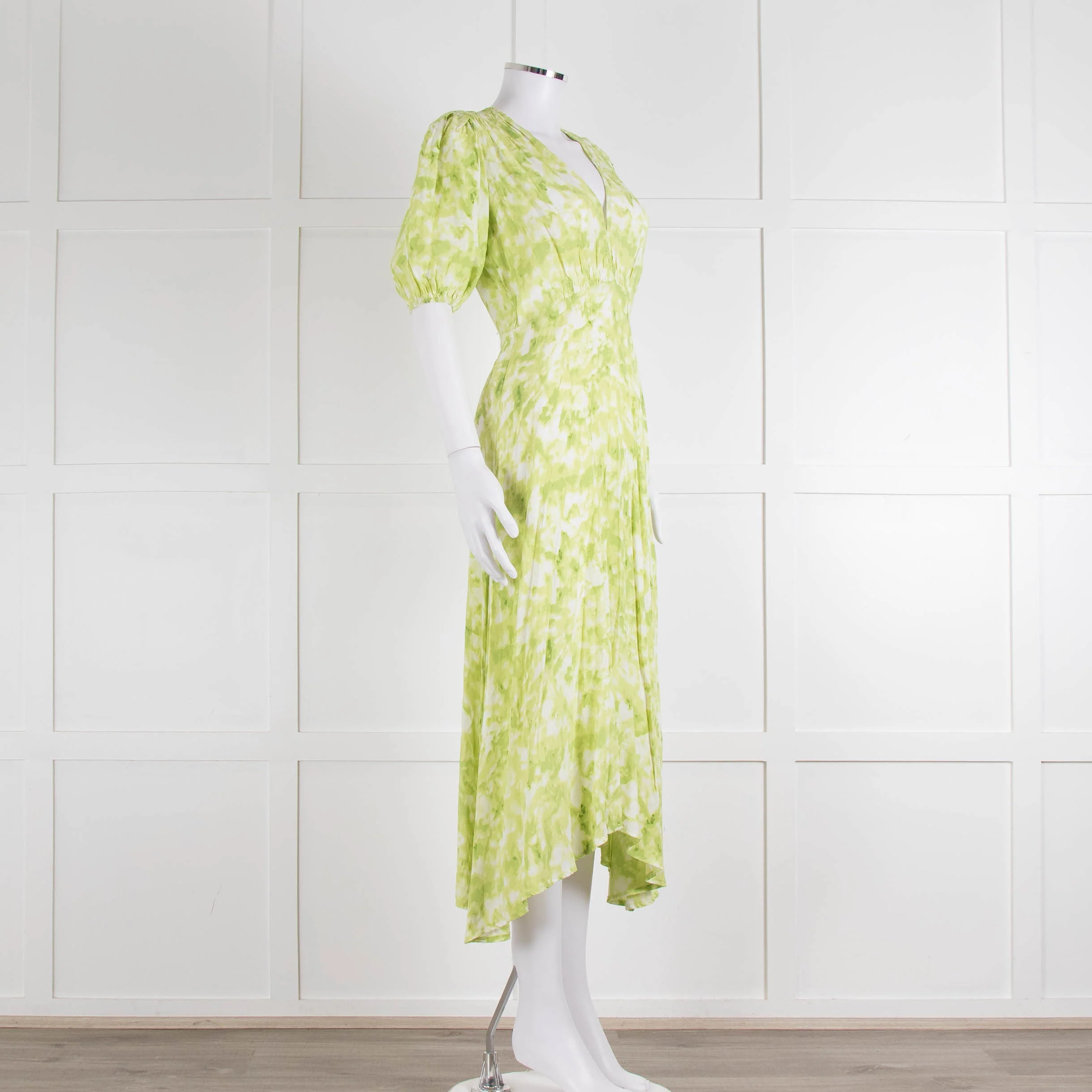 Faithful The Brand Lime Green White Puff Sleeve Dress - Image 2