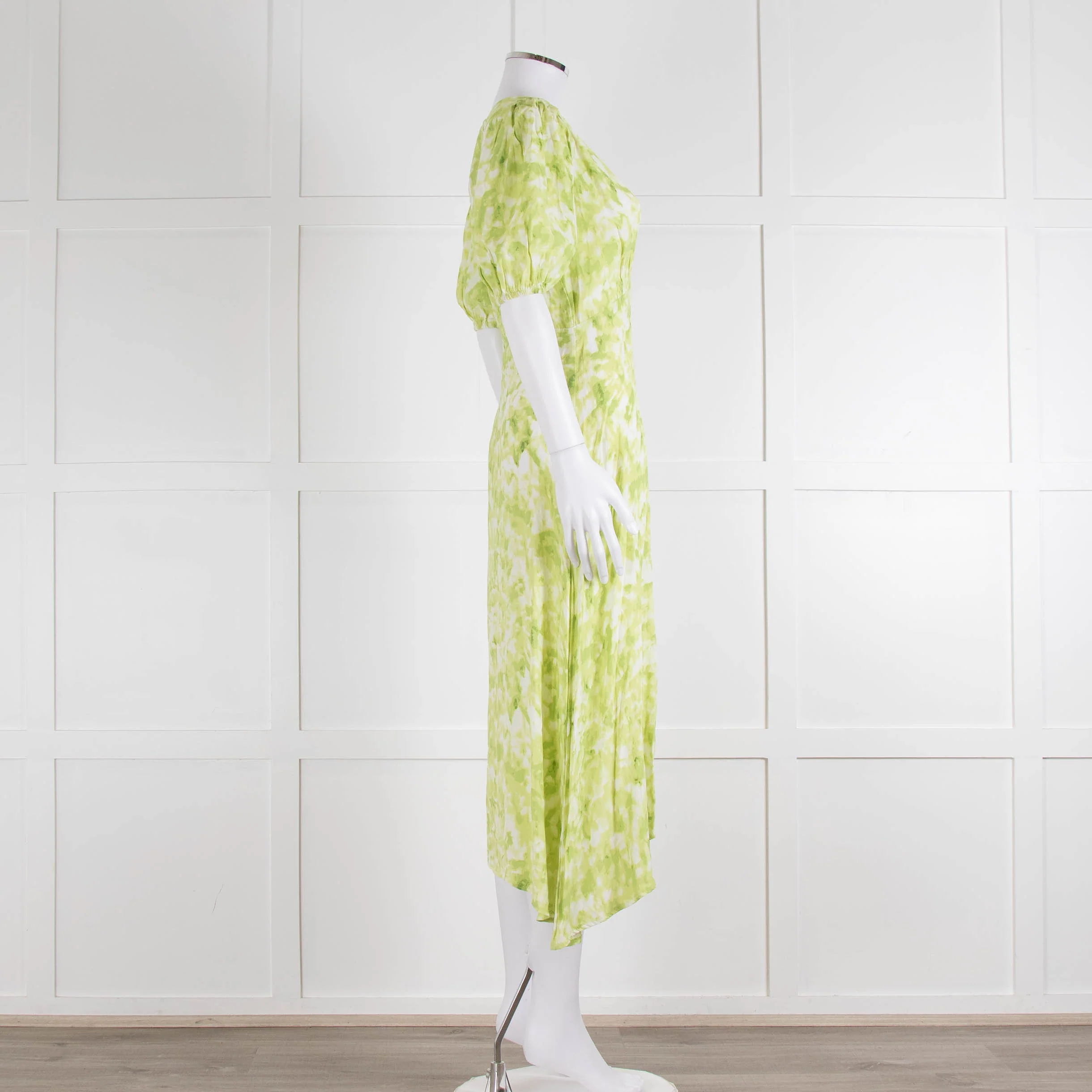 Faithful The Brand Lime Green White Puff Sleeve Dress - Image 3