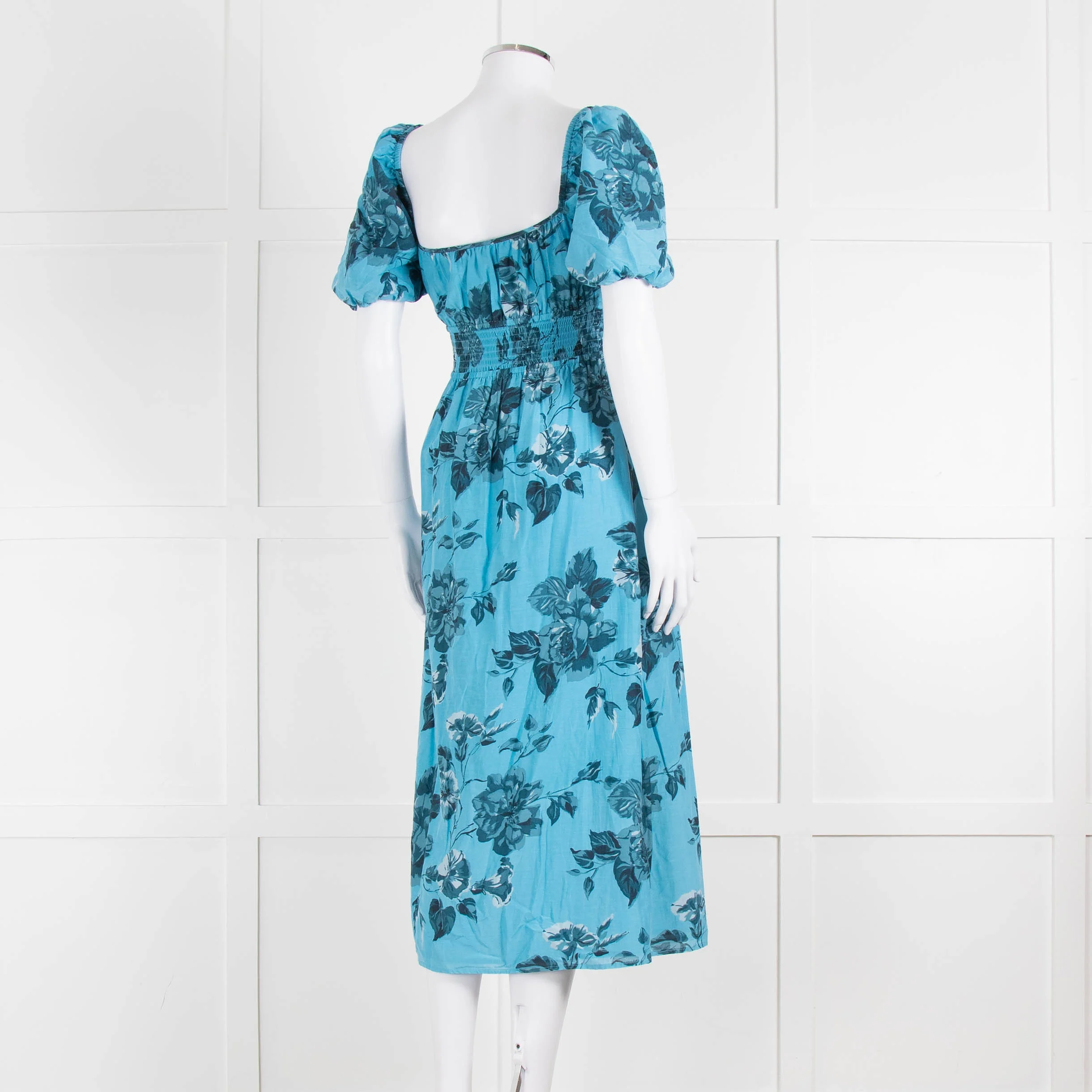 Faithfull The Brand Blue Floral Puff Sleeve Midi Dress - Image 4