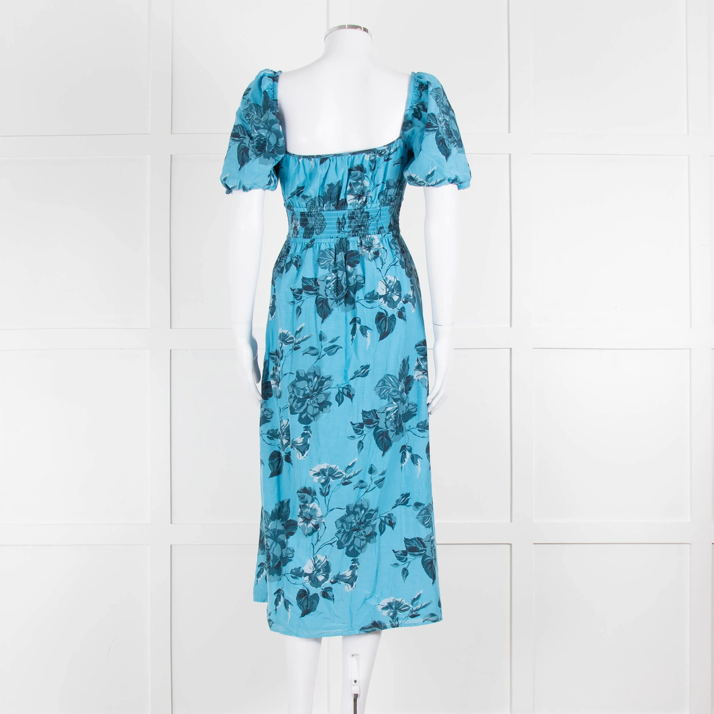 Faithfull The Brand Blue Floral Puff Sleeve Midi Dress - Image 5